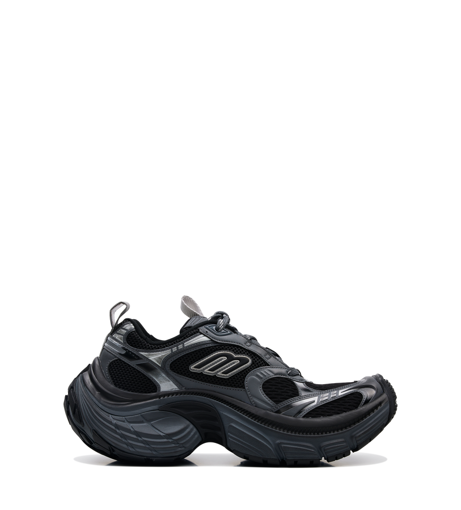 Balenciaga 6XL Sneaker in black and grey mesh with oversized silhouette, worn-out effect, 3B sports icon and embroidered size at heel.