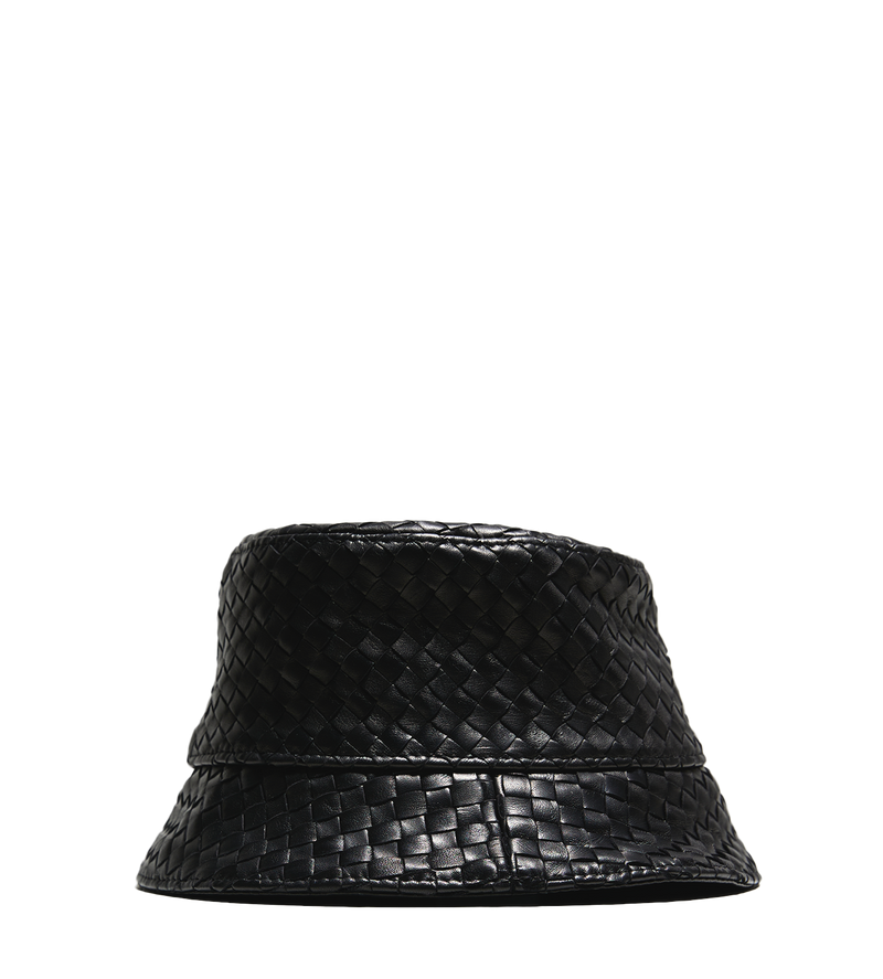 Intrecciato Leather Bucket Hat Black - M