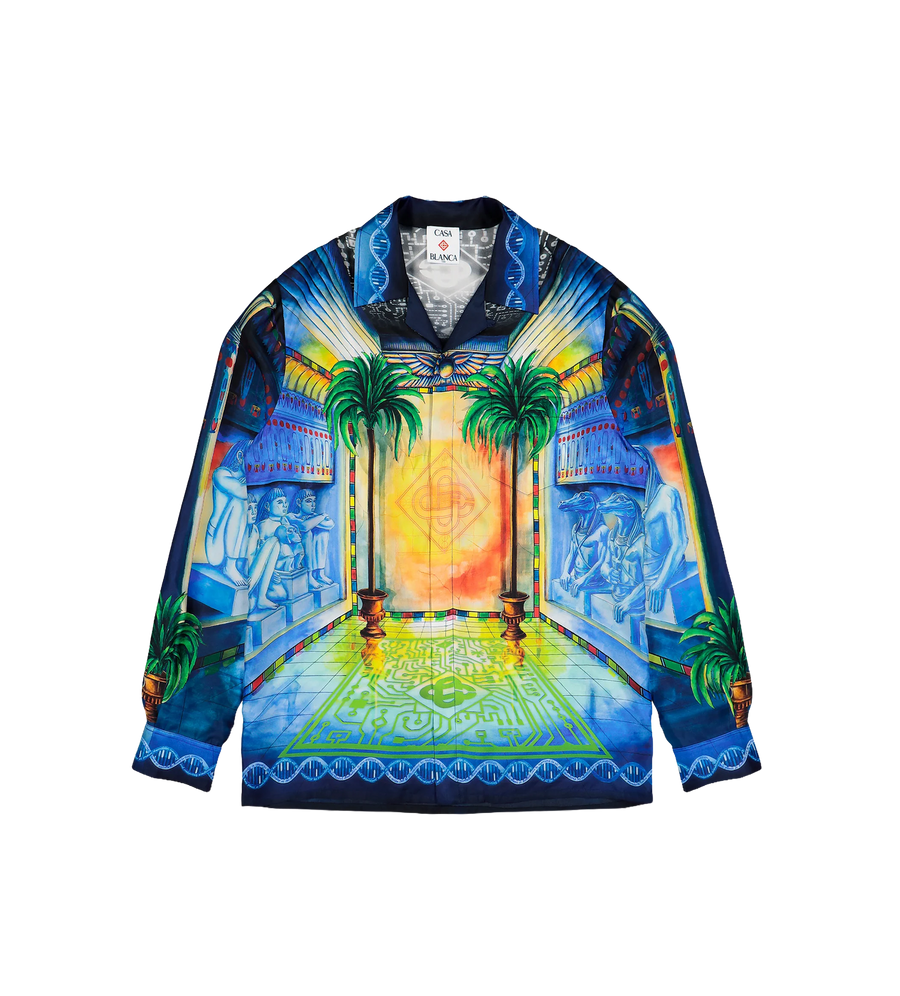 Géométrie Sacrée Long Sleeve Silk Twill Shirt Multicolour
