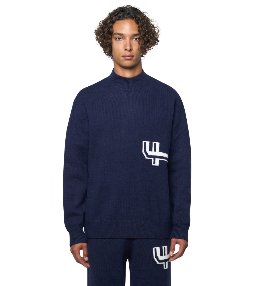 Knitted Crewneck Marine Blue/ White