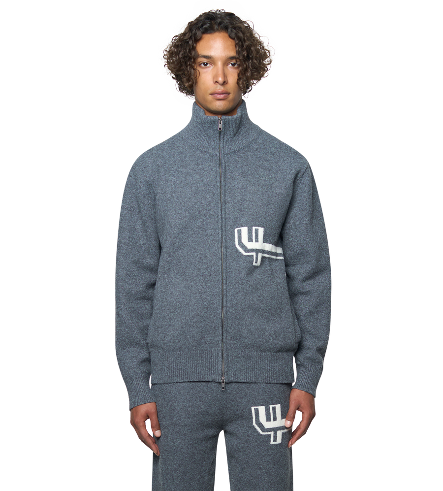 Knitted Zip Up Dark Grey/ White
