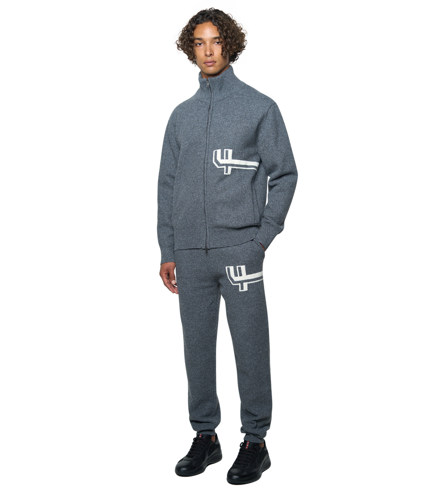 Knitted Pants Cuffed Dark Grey/ White