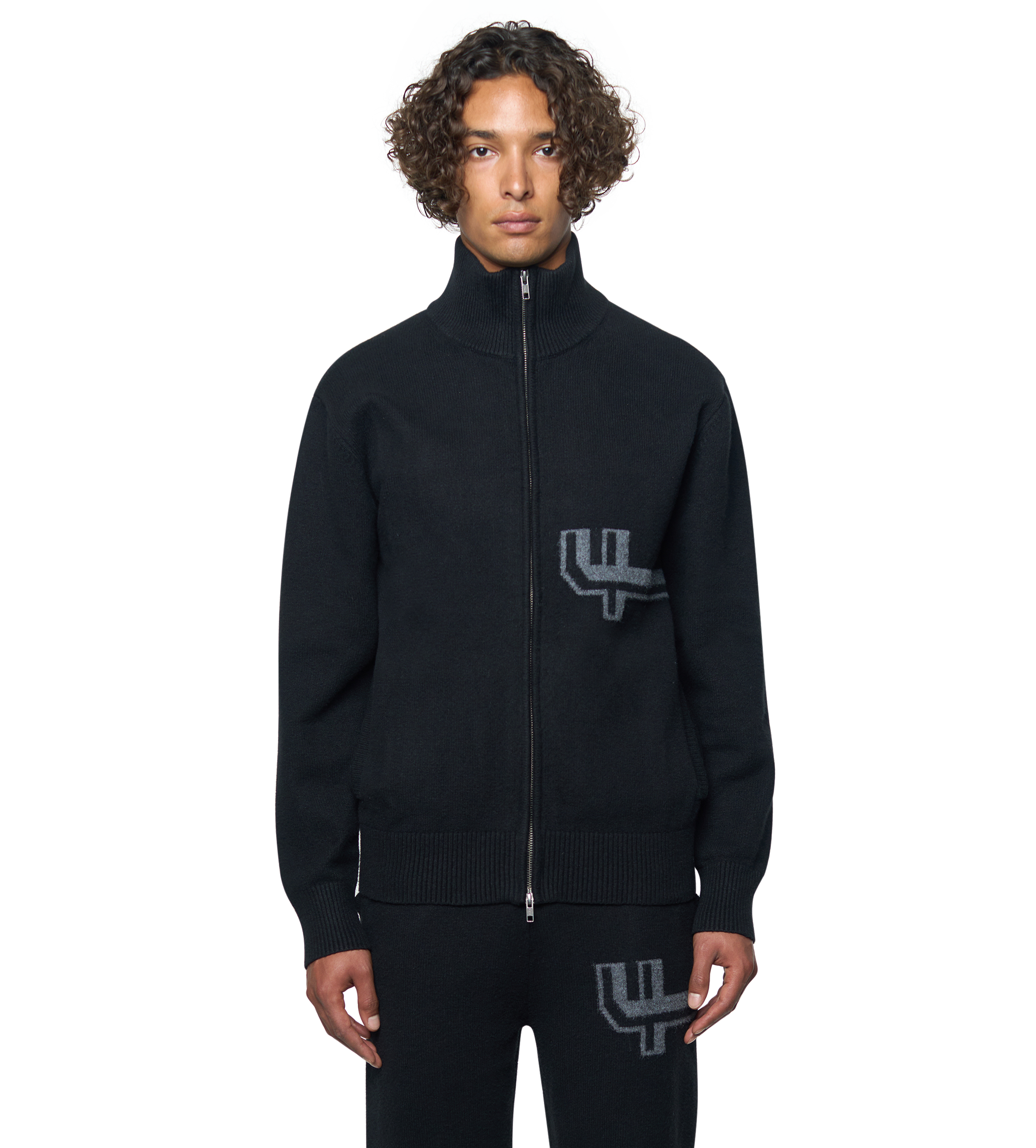 Knitted Zip Up Black/ Dark Grey