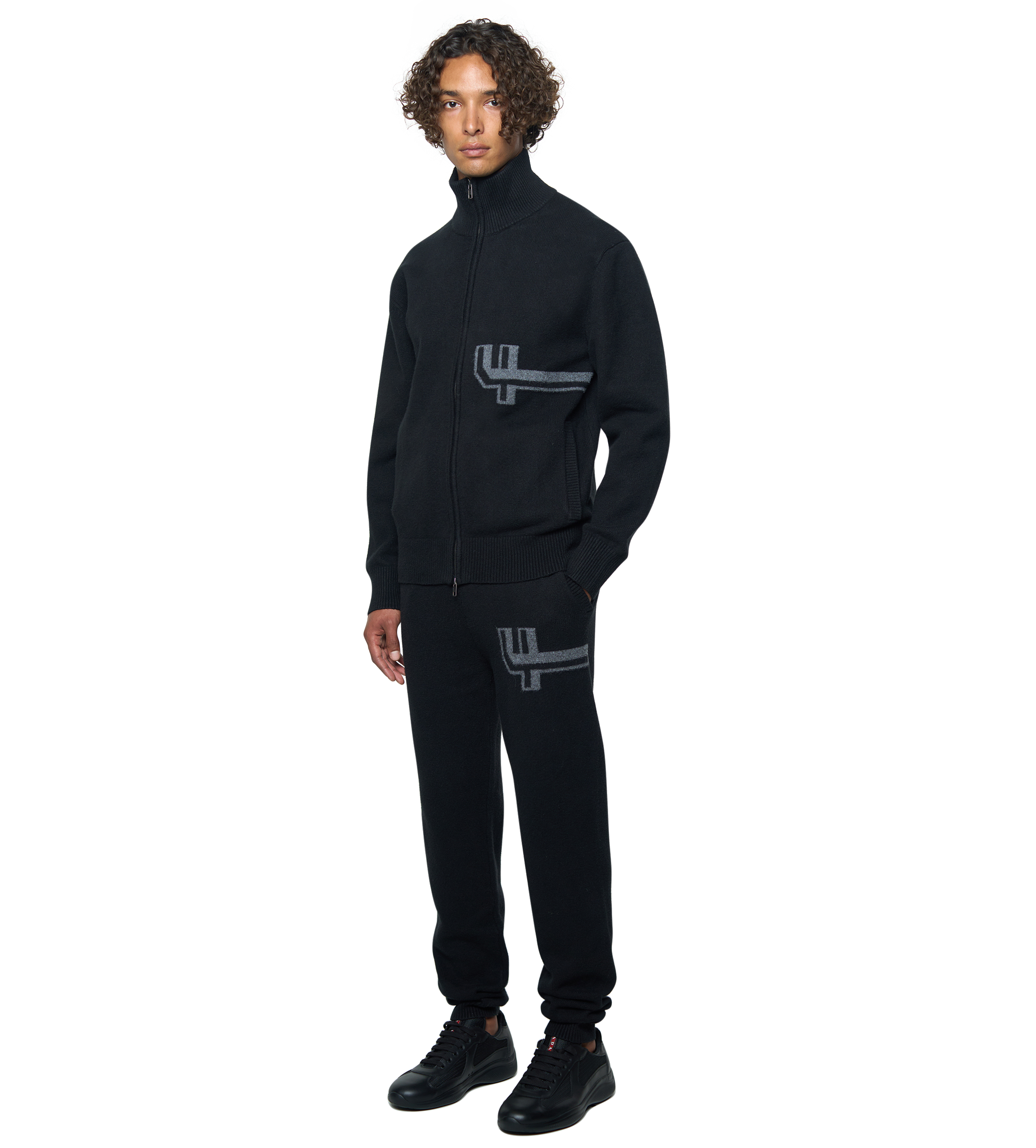 Knitted Zip Up Black/ Dark Grey