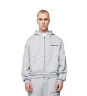 Logo Raw Edge Zip Up Hoodie Grey Melange