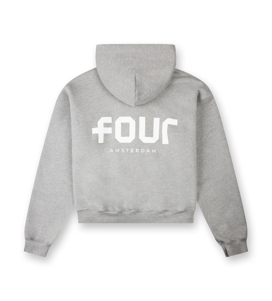 Logo Boxy Zip Up Hoodie Grey Melange