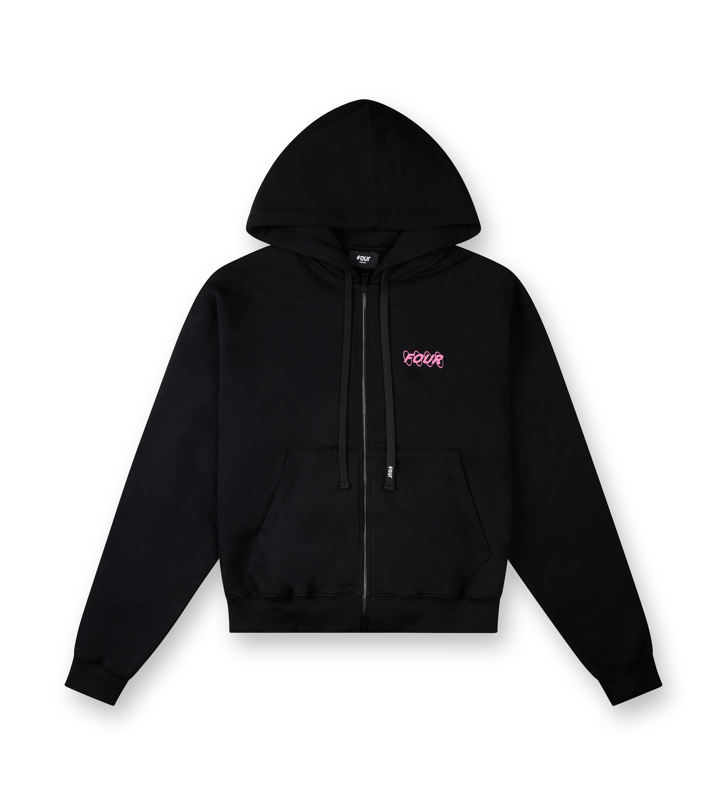 Circles Boxy Zip Up Hoodie Black/ Pink