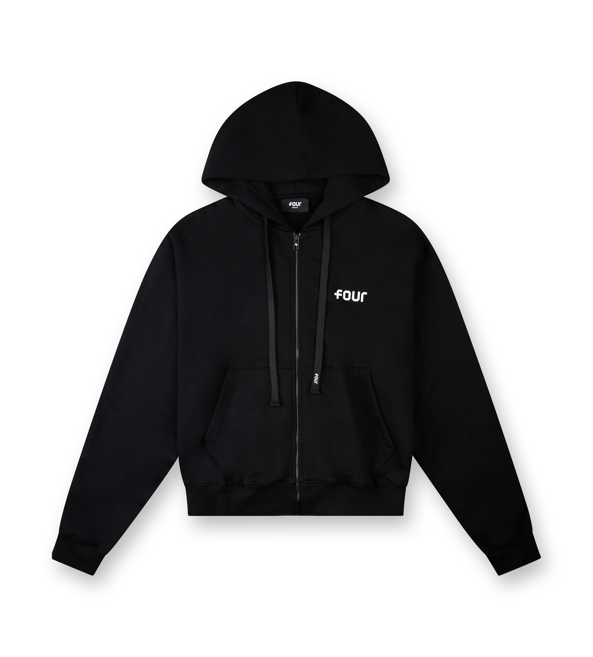 Logo Boxy Zip Up Hoodie Black