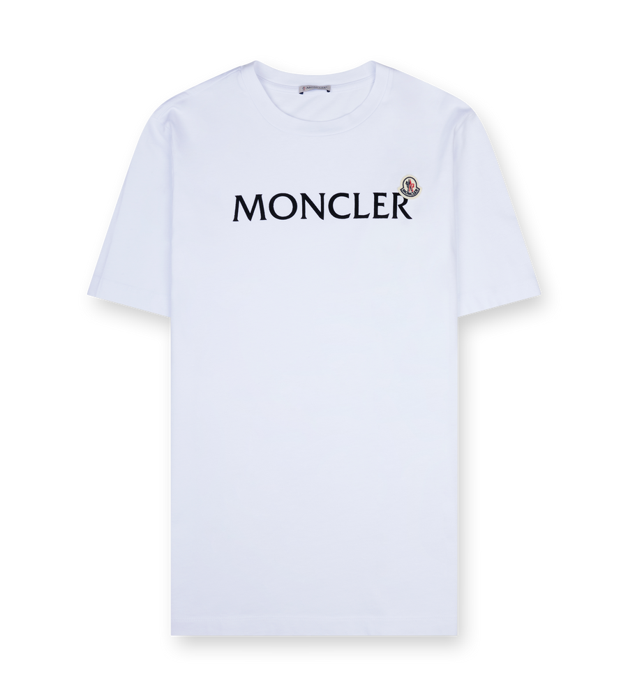 Moncler Flocked Logo Cotton T-Shirt in White