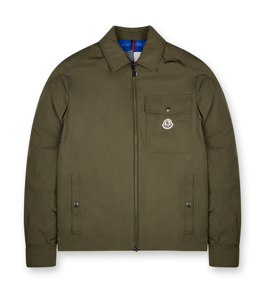 Moncler Vigeon Down Shirt Jacket in Olive Green