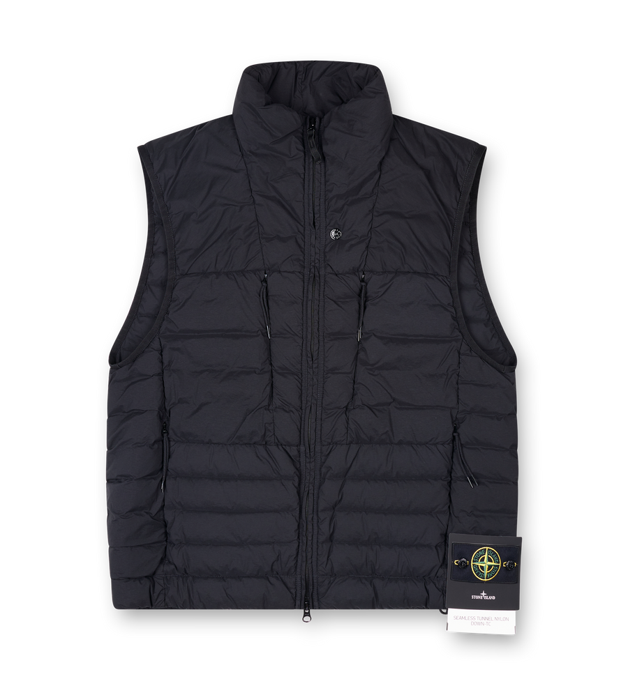 Stone Island Down vest with seamless feather tunnels and anti-drop in Black