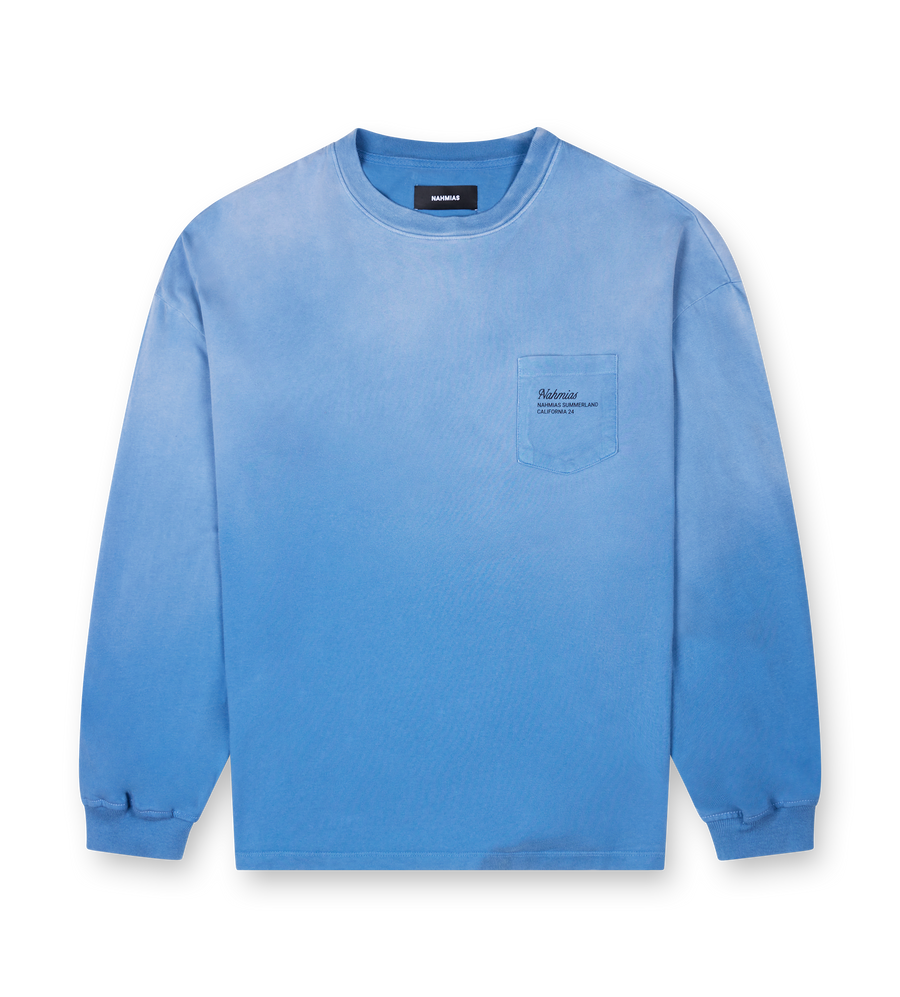 Nahmias Summerland Postal Long Sleeve Pocket T-Shirt in Worn Blue