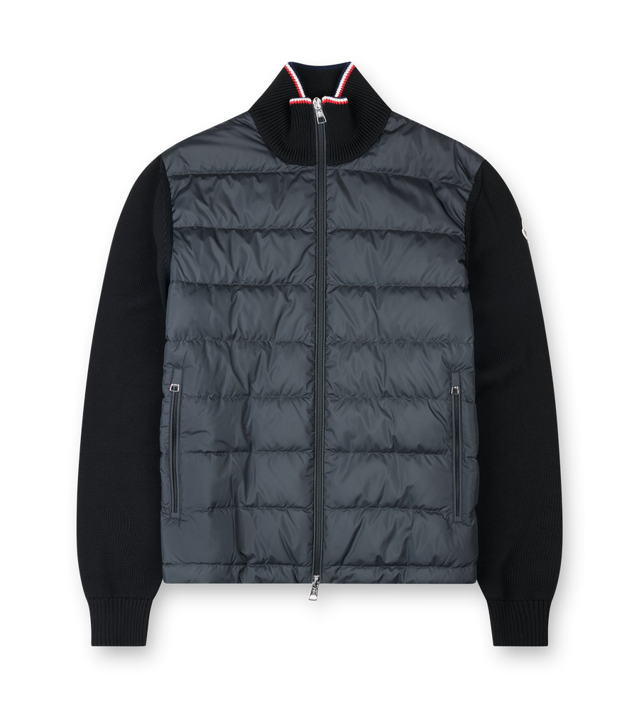 Moncler Padded Zip-Up Cotton Cardigan in Black
