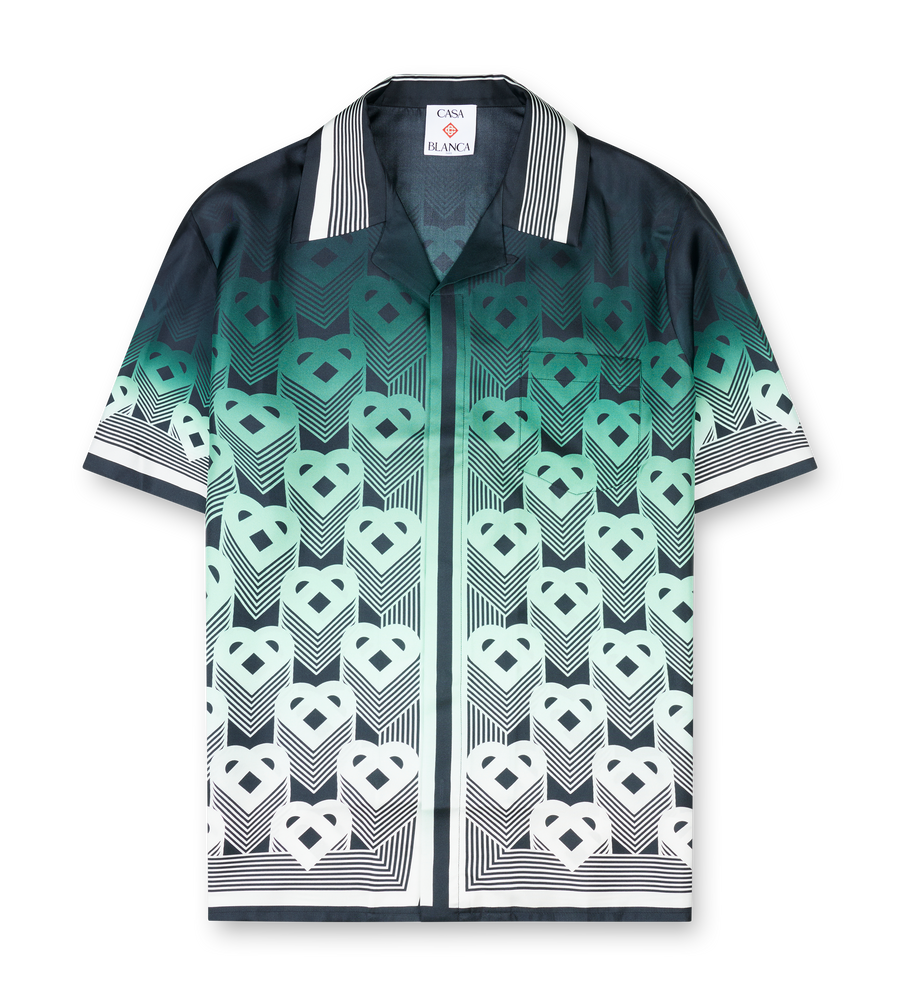Casablanca Gradient Monogram Silk Cuban Collar Shirt in Mint green