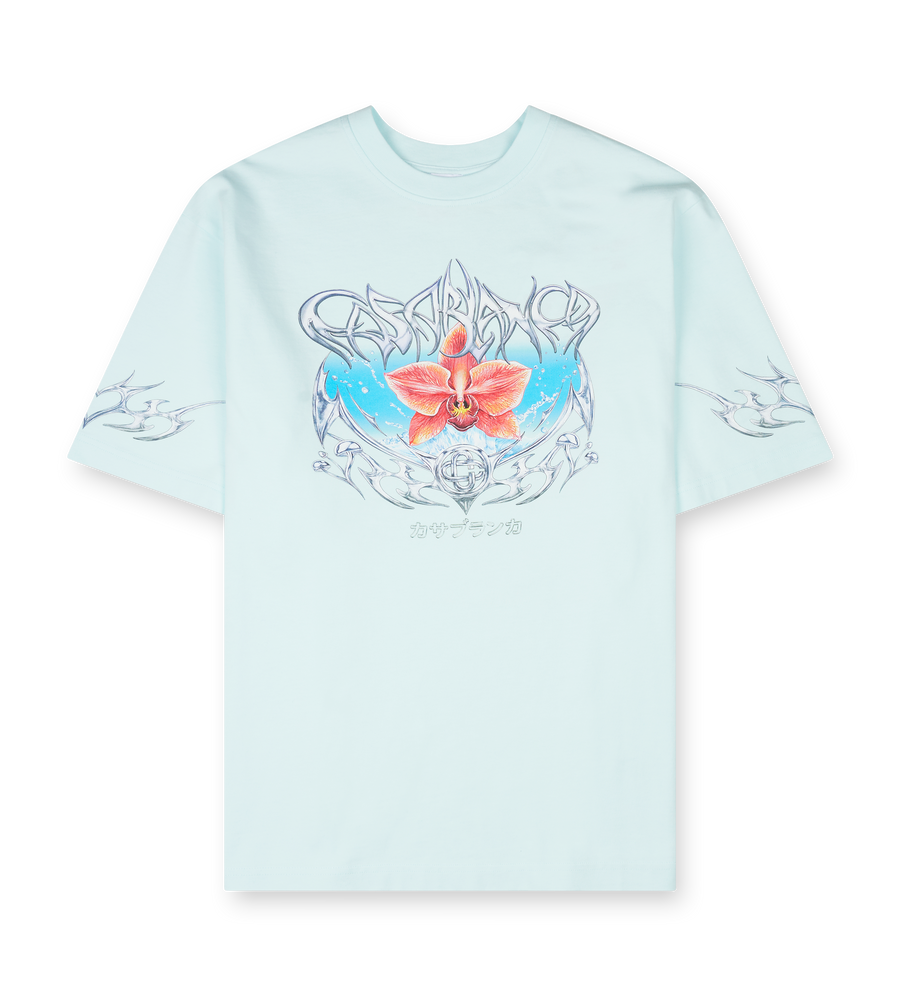 Casablanca Blades Printed Oversized T-Shirt in Pale Blue