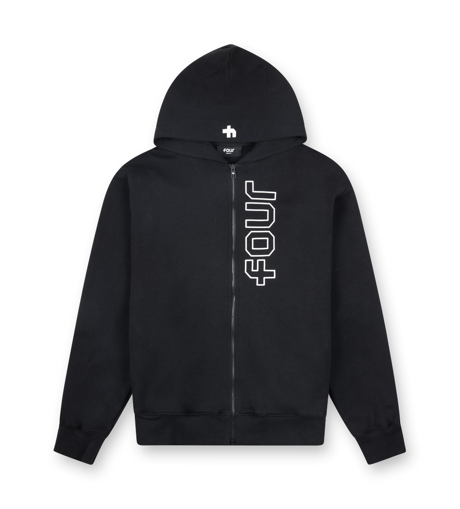Outline Zip Up Hoodie Black