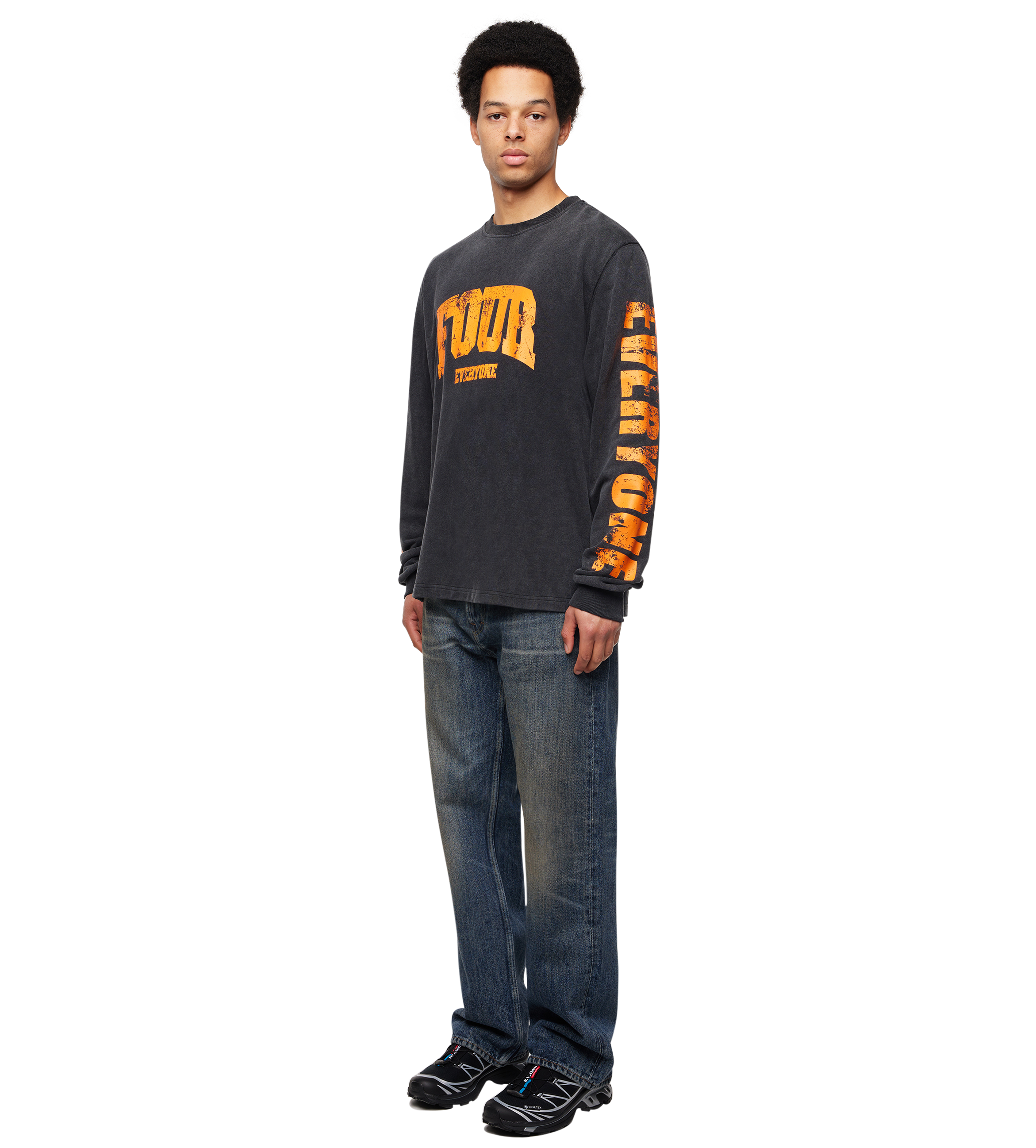 Four Everyone Longsleeve Washed Zwart/Oranje