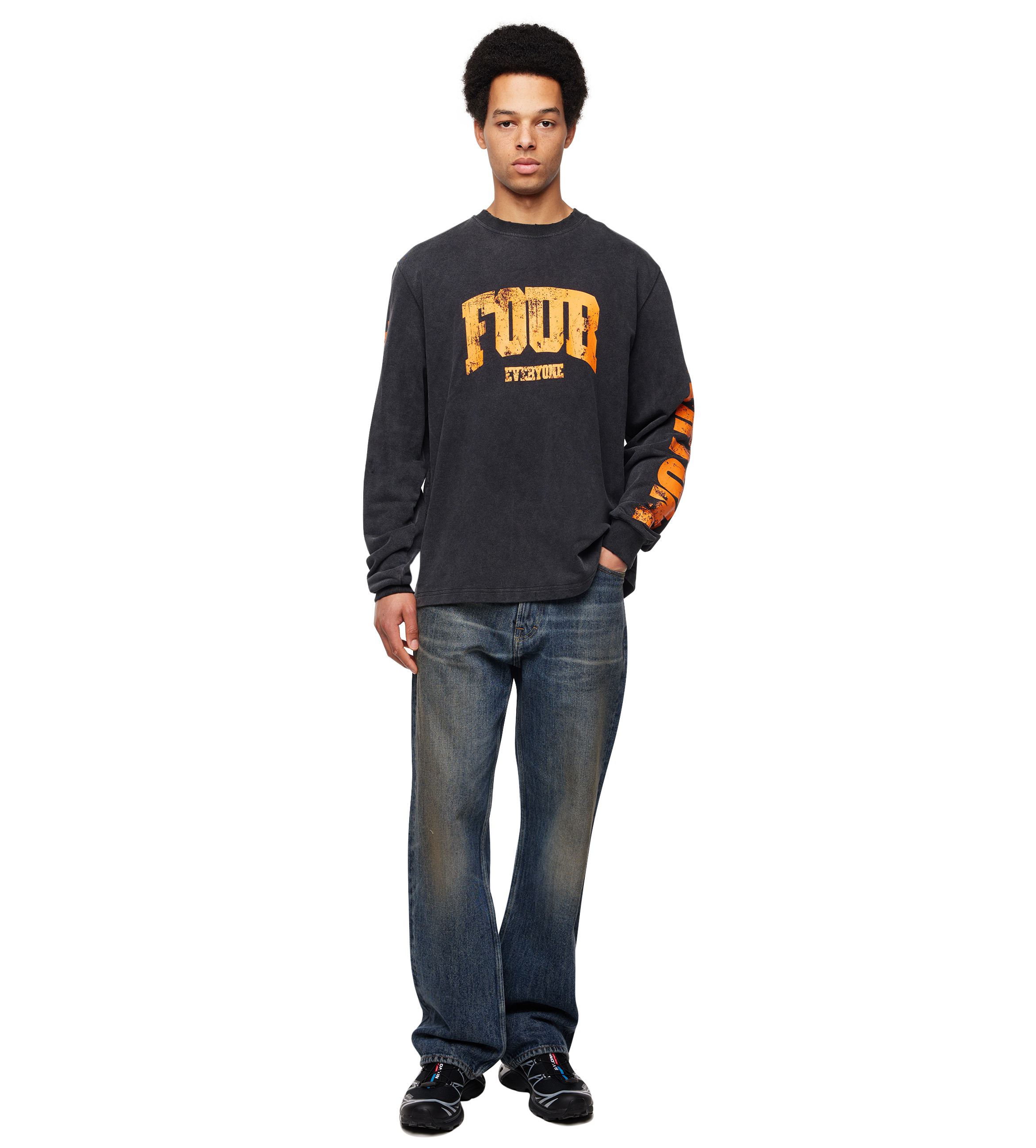 Four Everyone Longsleeve Washed Zwart/Oranje