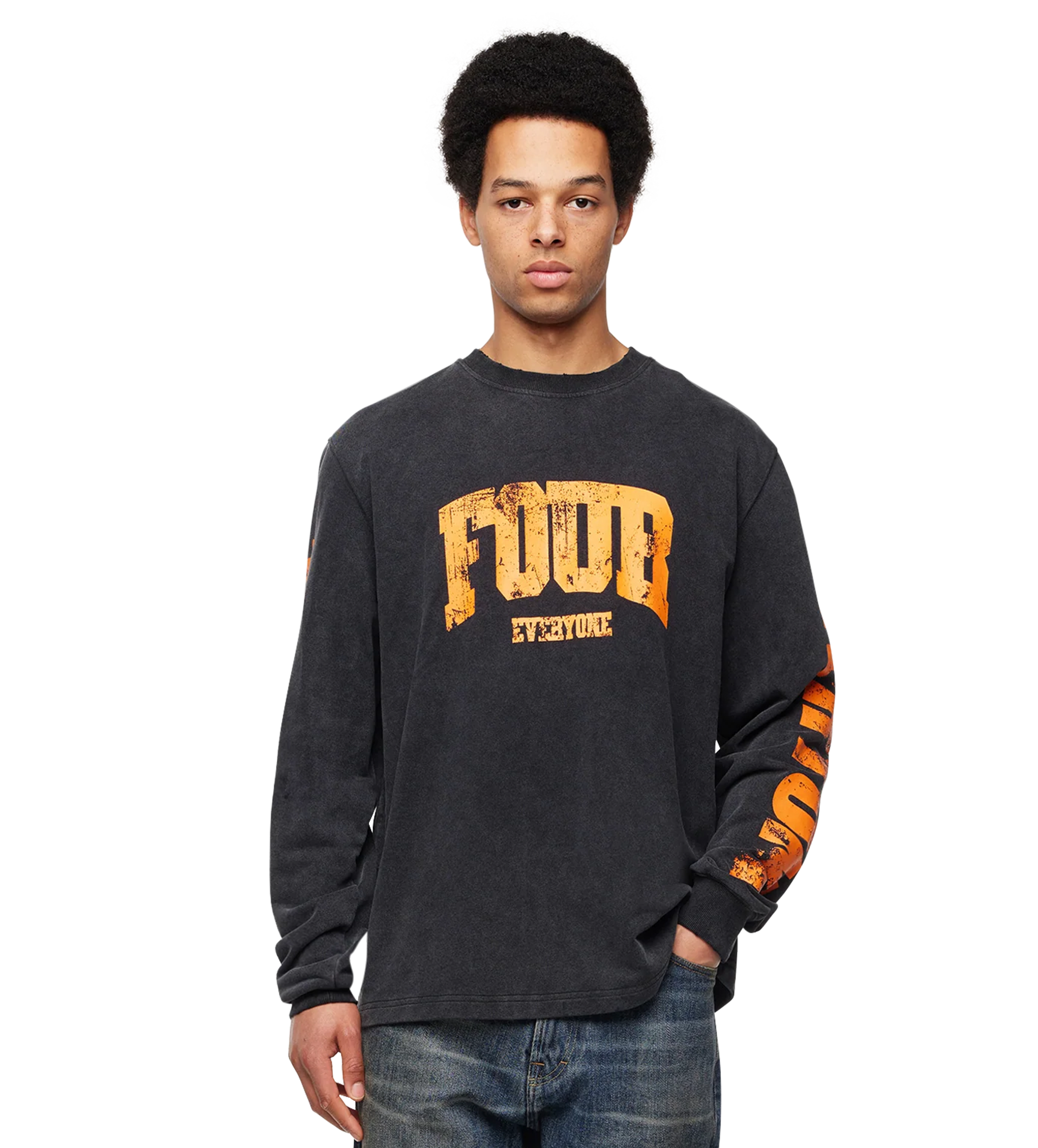 Four Everyone Longsleeve Washed Zwart/Oranje