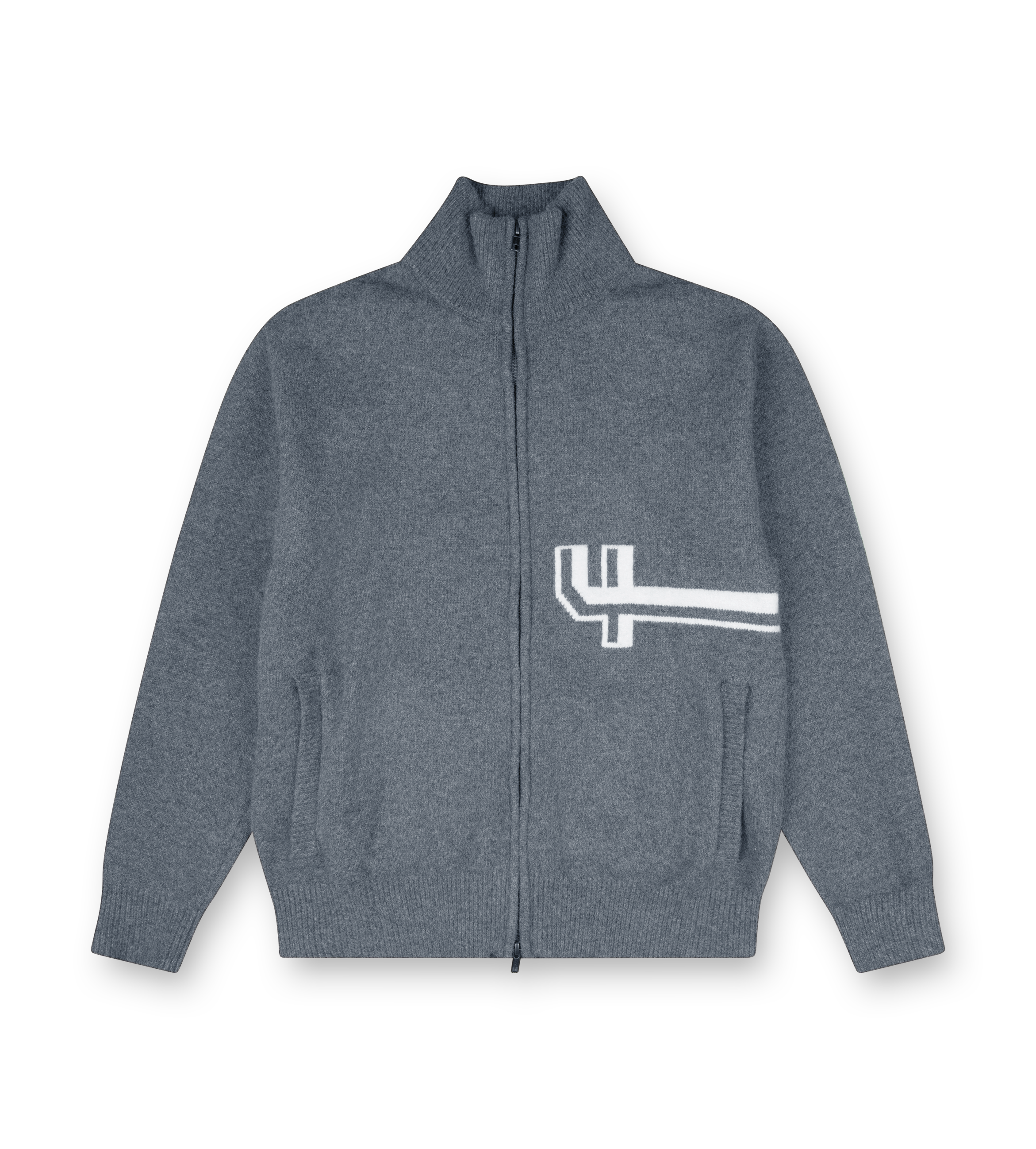 Knitted Zip Up Dark Grey/ White