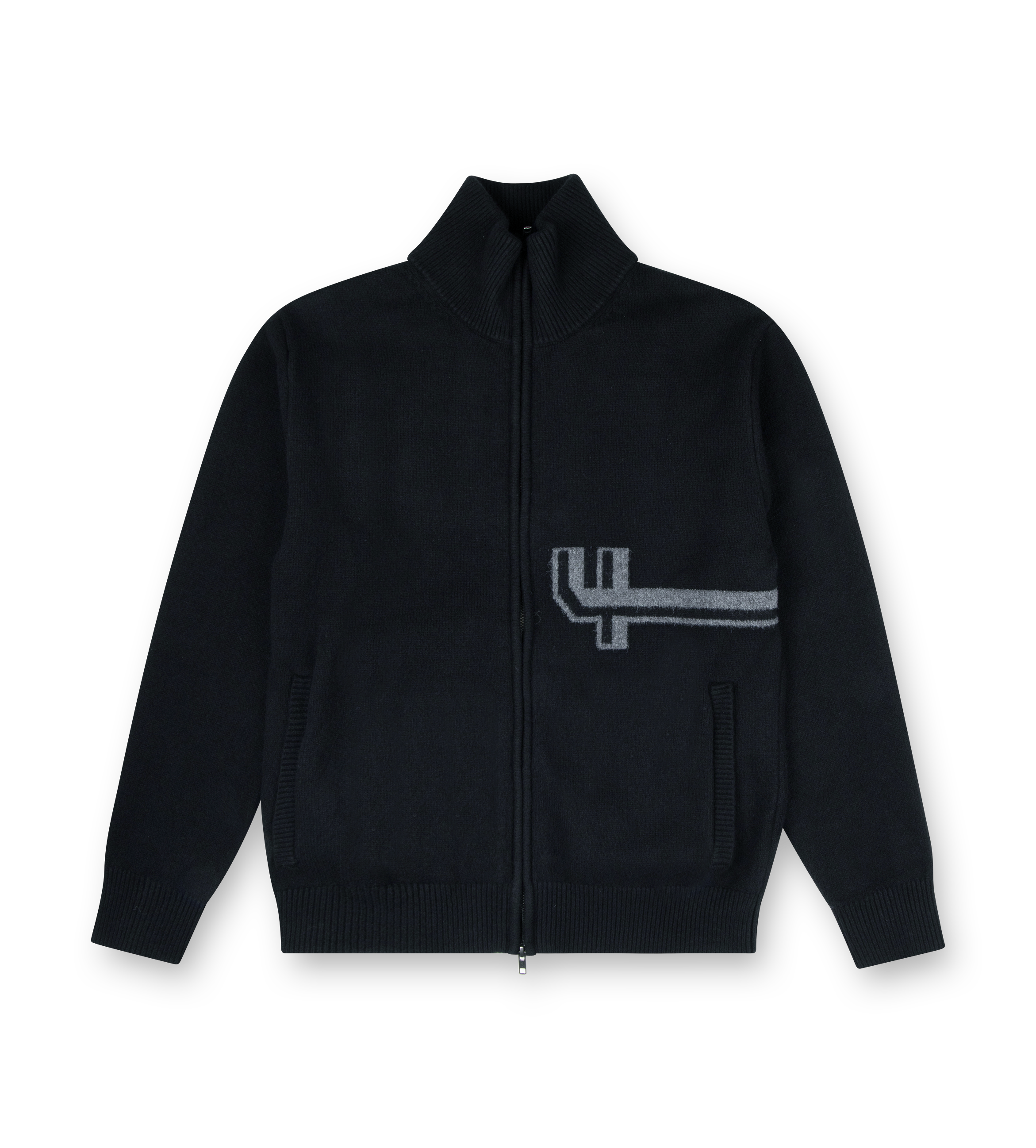 Knitted Zip Up Black/ Dark Grey