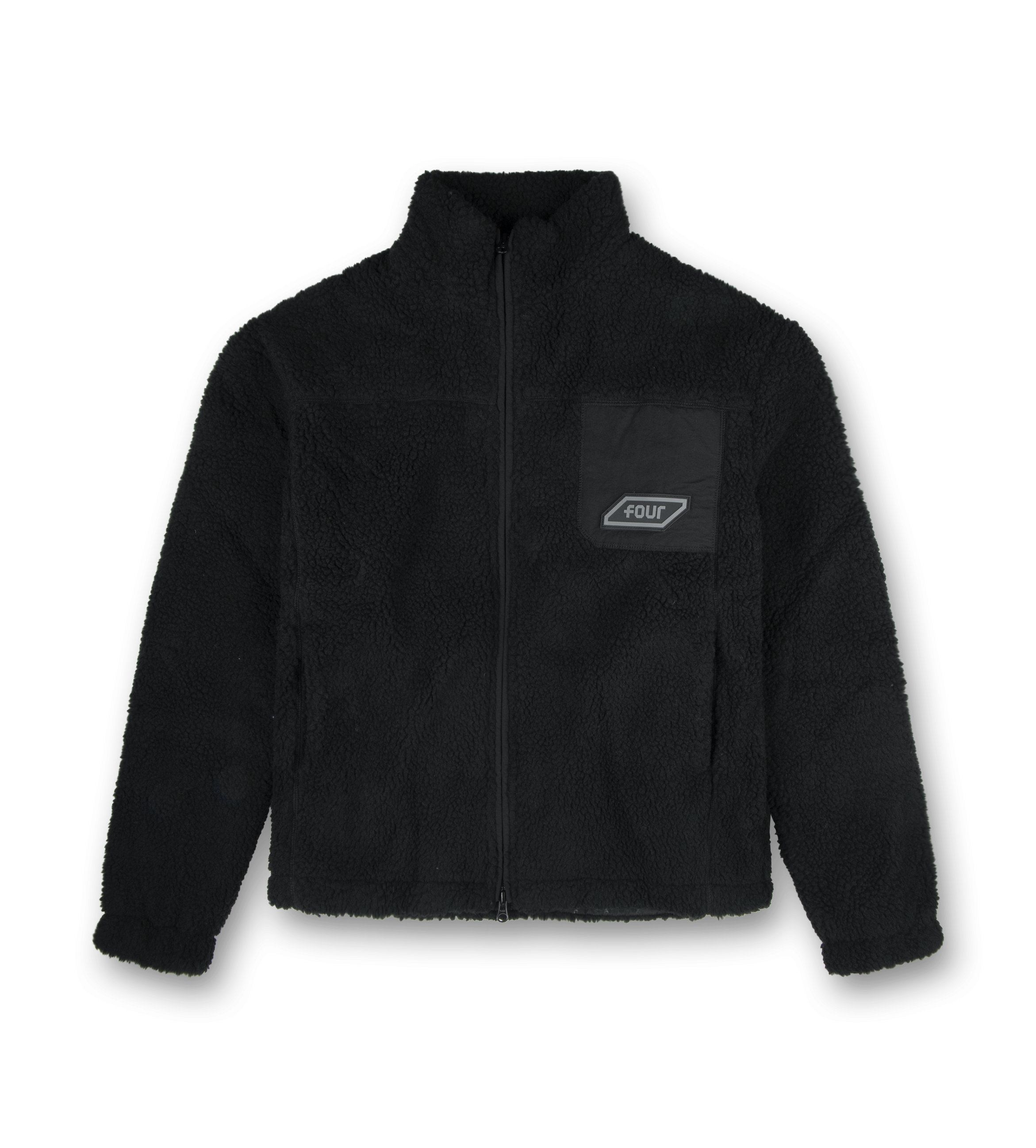 Square Logo Sherpa Zip Up Black