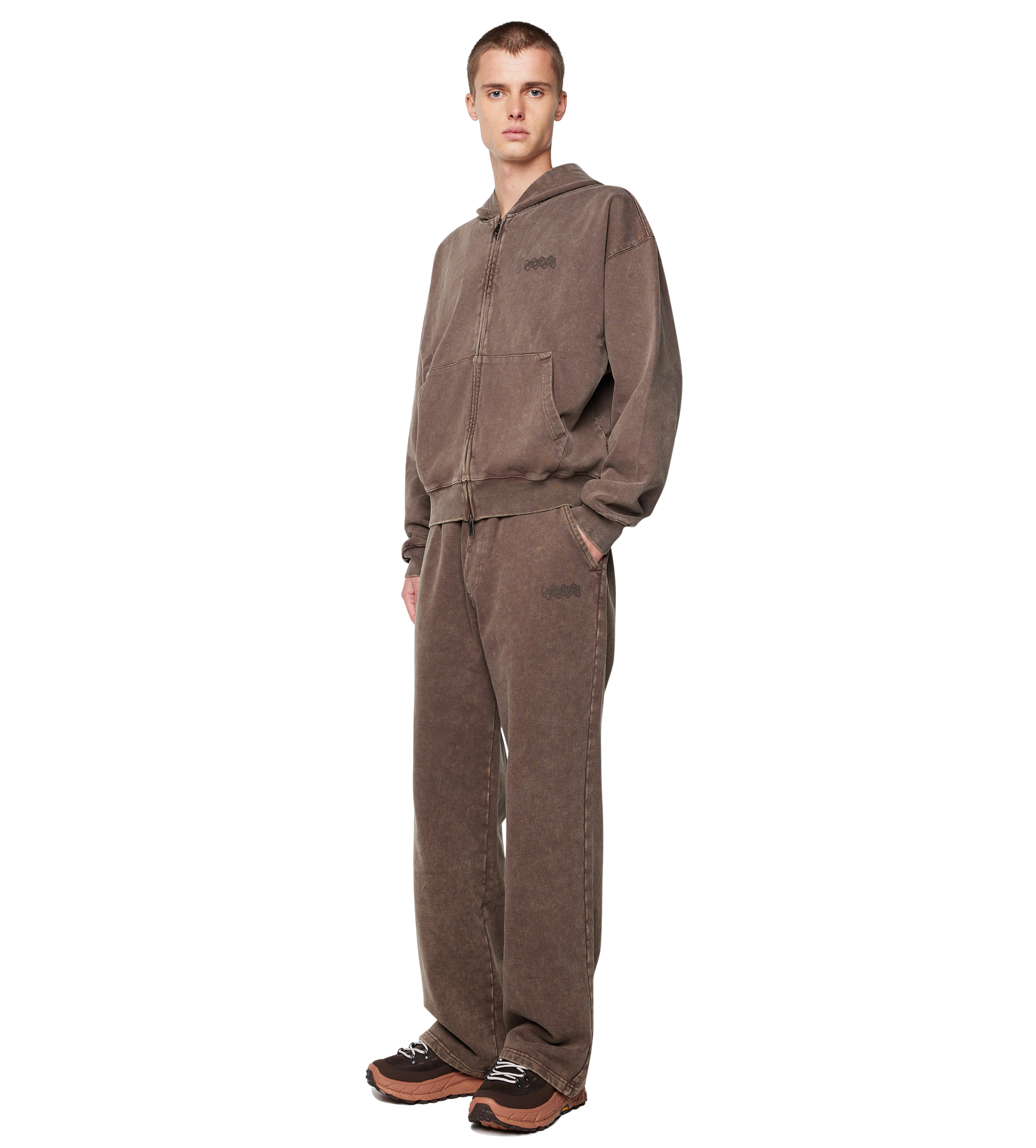 Circles Boxy Zip Up Hoodie Washed Brown