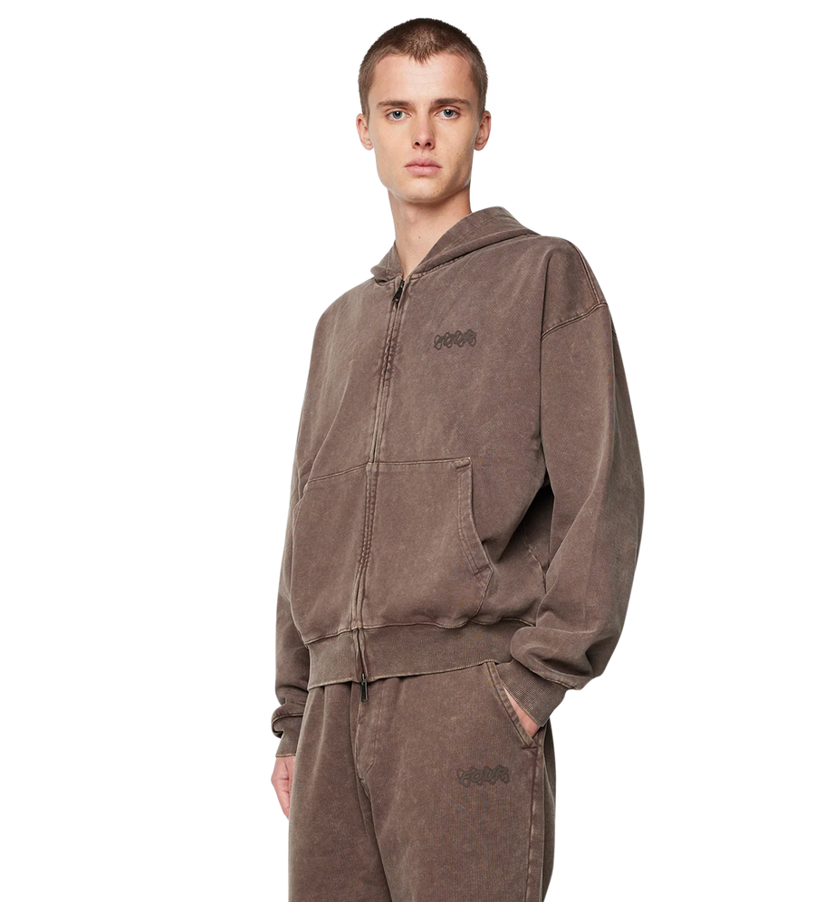 Circles Boxy Zip Up Hoodie Washed Brown