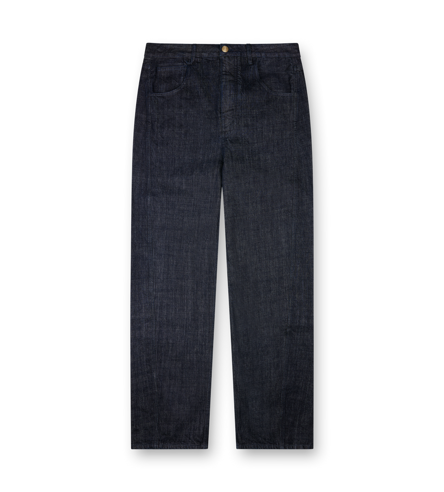 Dark blue jeans on a white background