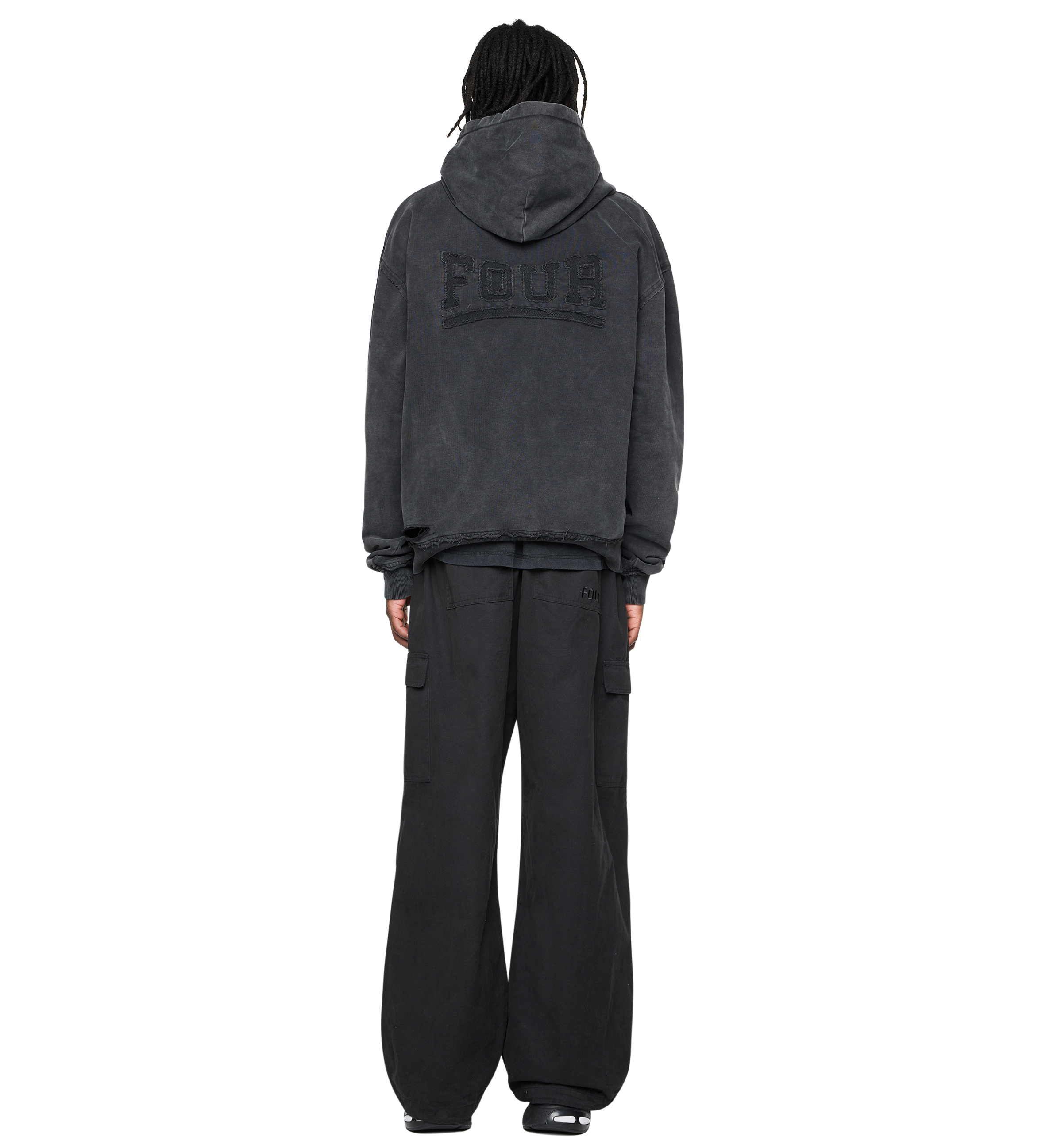 Destroyed Hoodie Washed Black