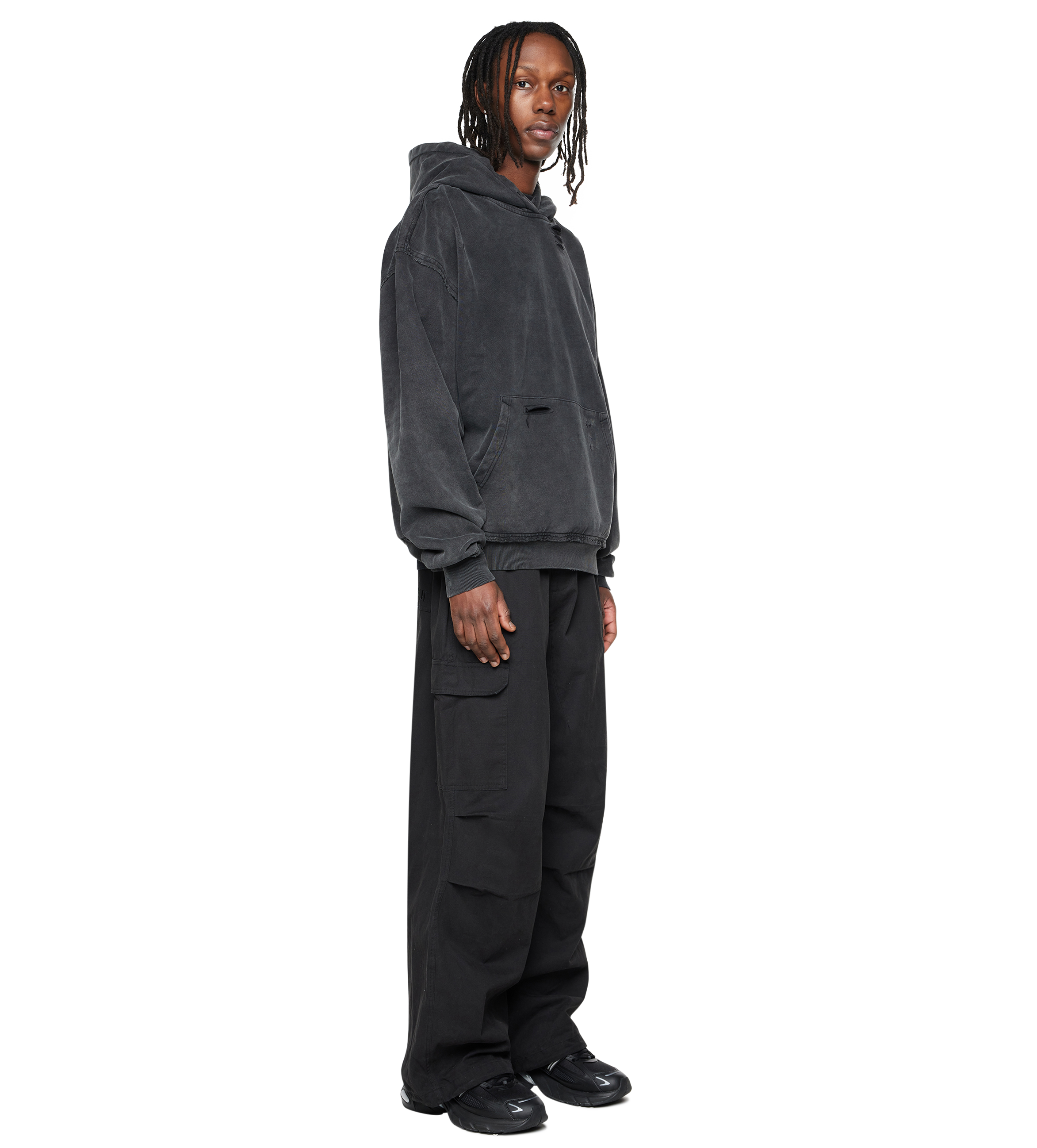 Destroyed Hoodie Washed Black