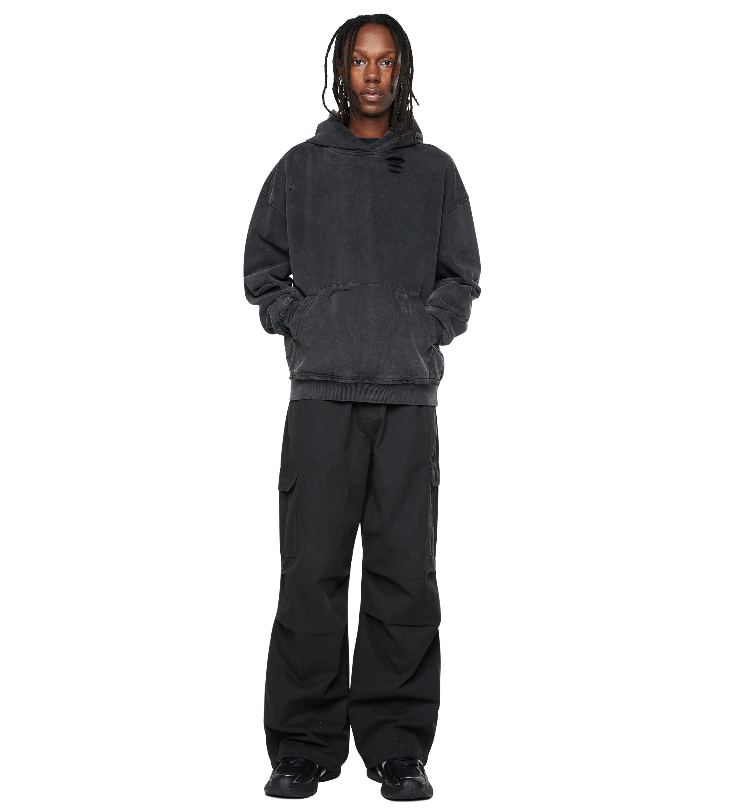 Destroyed Hoodie Washed Black