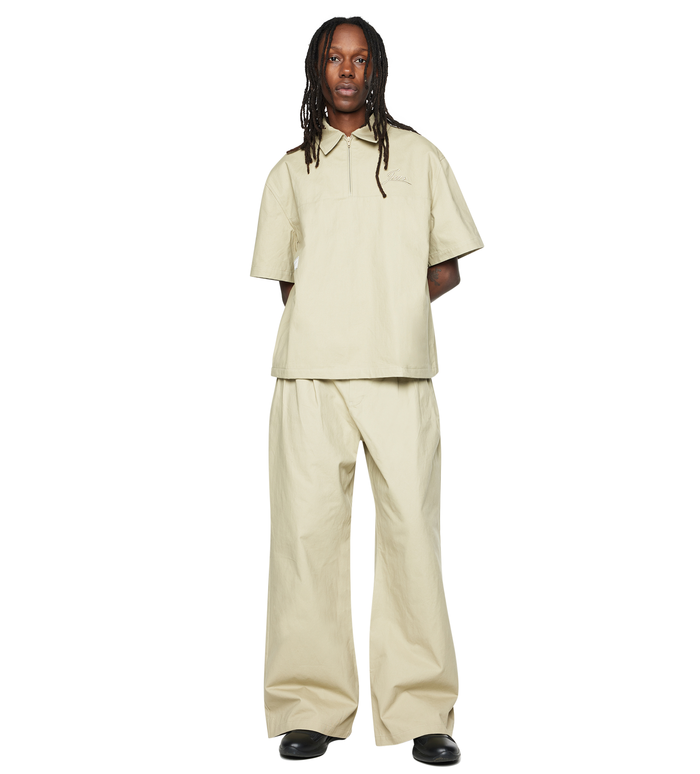 Script SS Zipped Polo Oatmeal