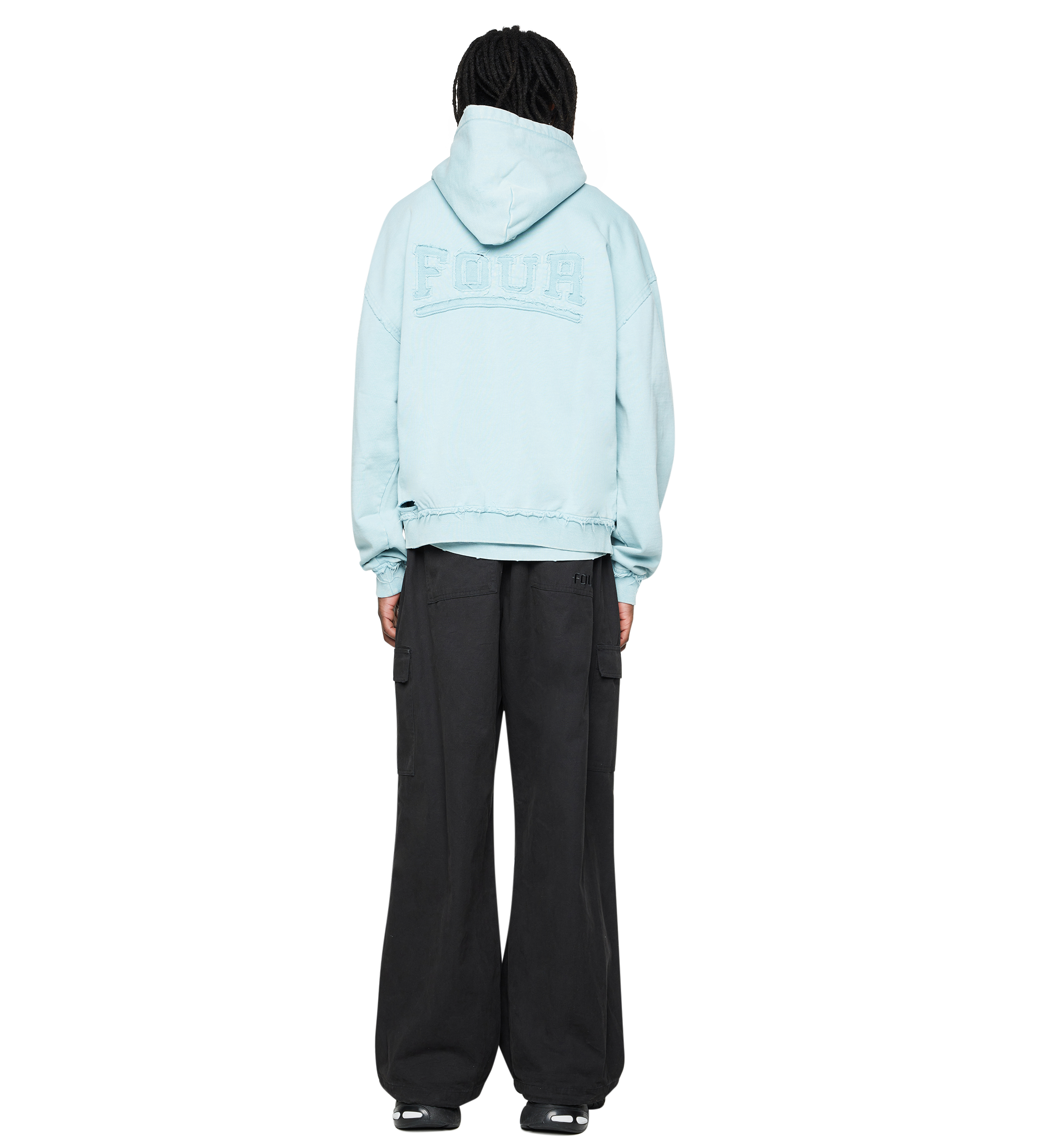 Destroyed Hoodie Washed Aqua Gray