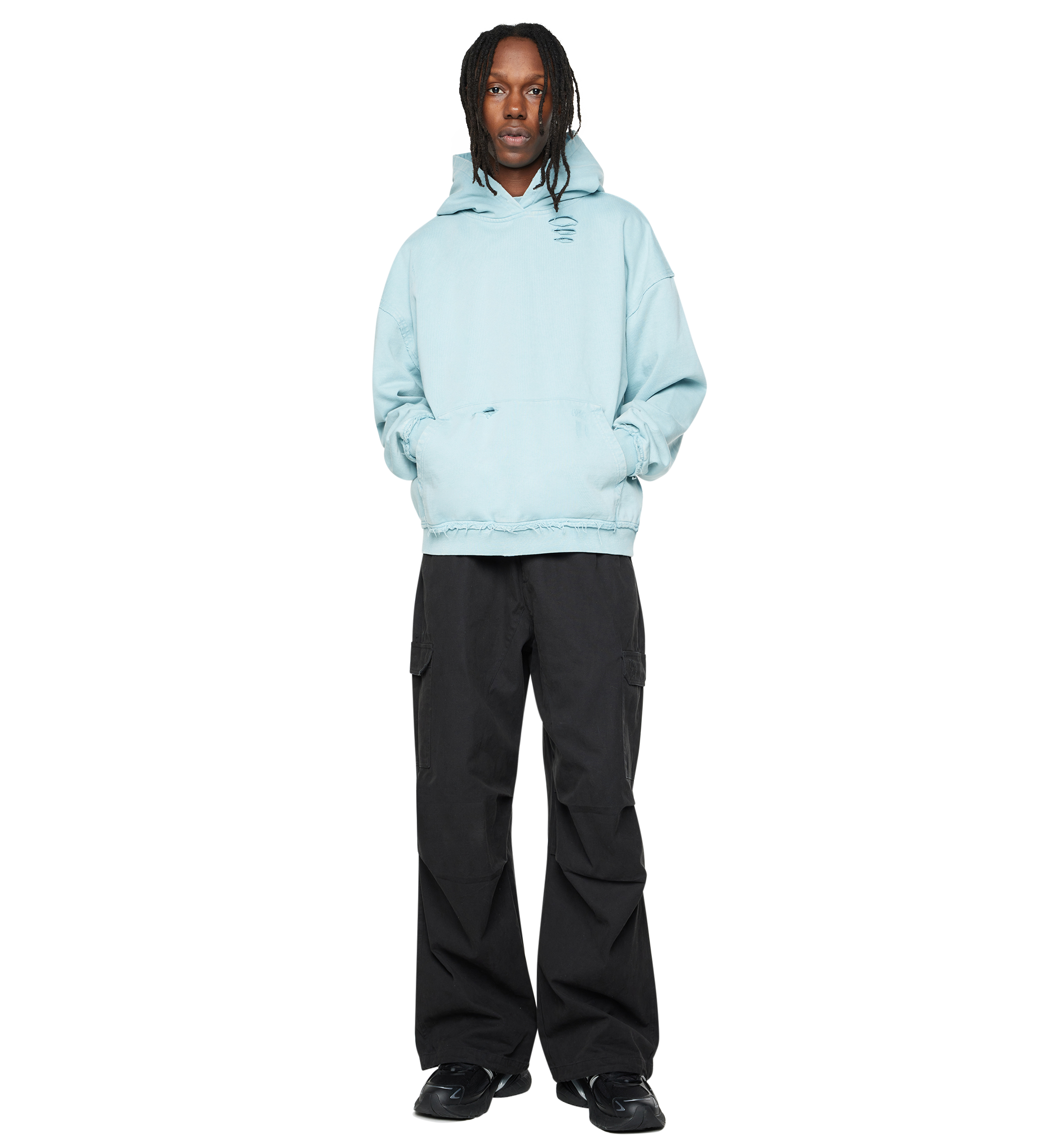 Destroyed Hoodie Washed Aqua Gray