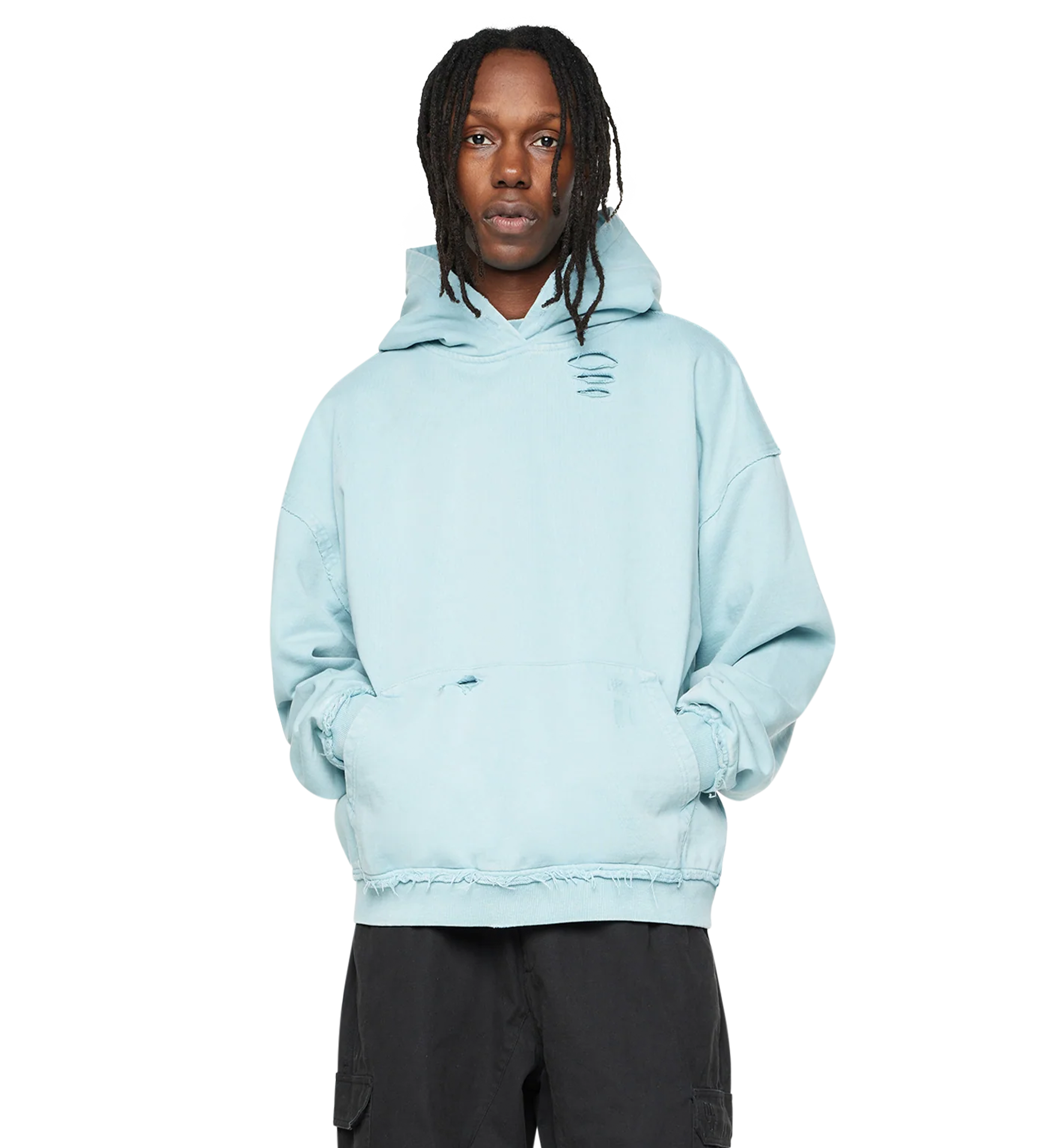 Destroyed Hoodie Washed Aqua Gray