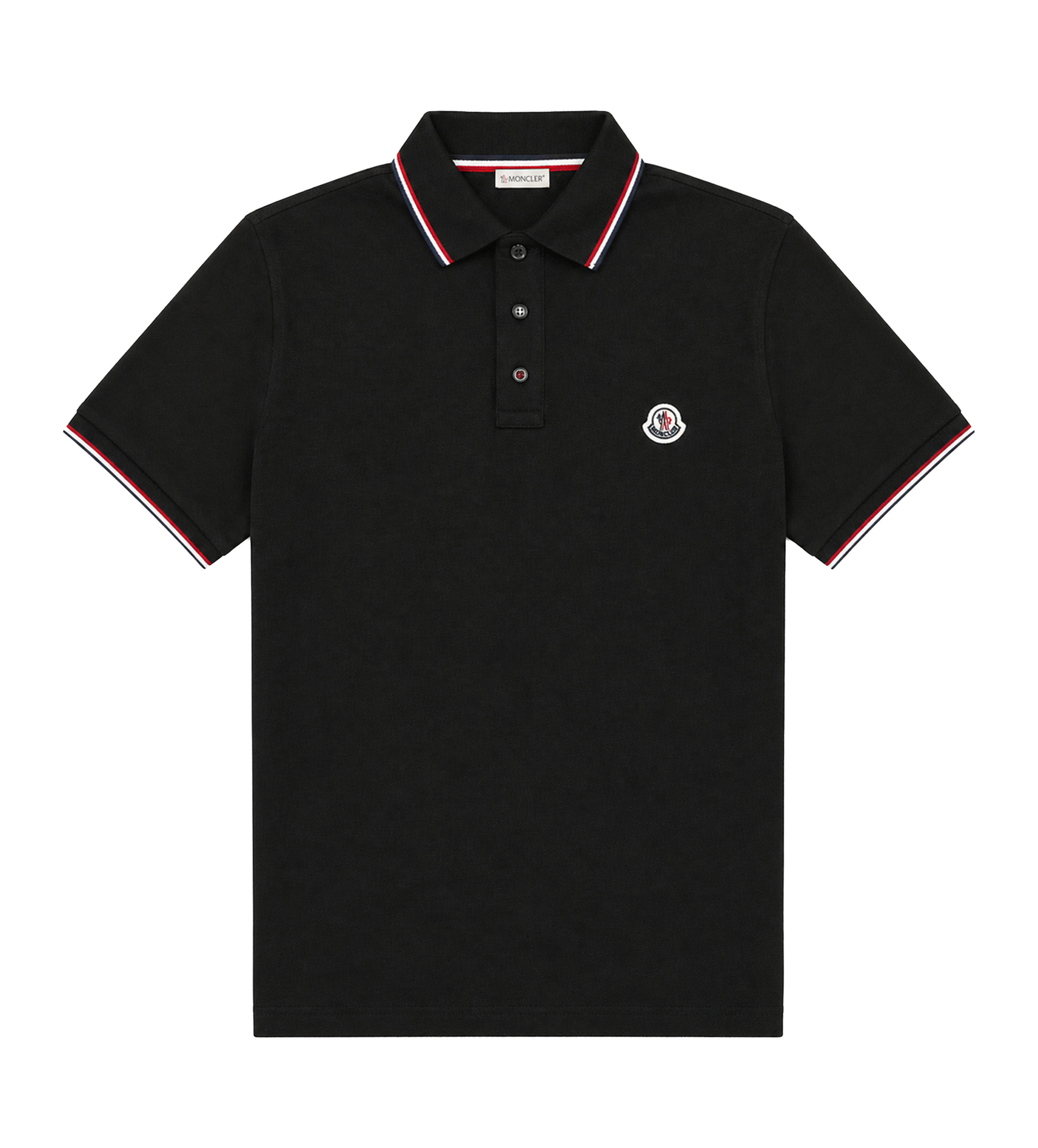 Moncler Tricolour-Trimmed Piqué Polo Shirt in Black