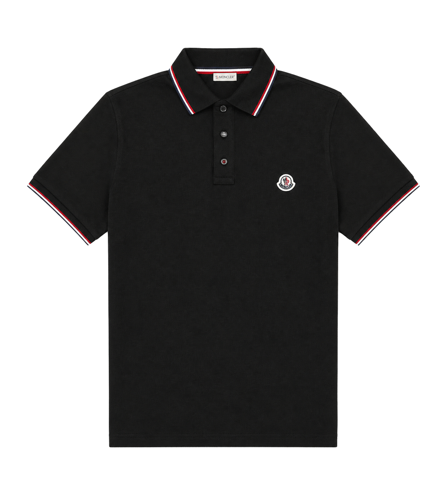 Moncler Tricolour-Trimmed Piqué Polo Shirt in Black