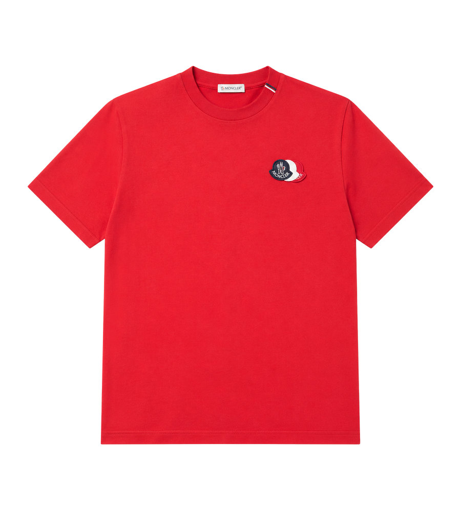Moncler Embroidered Tricolor Logo T-Shirt in Red