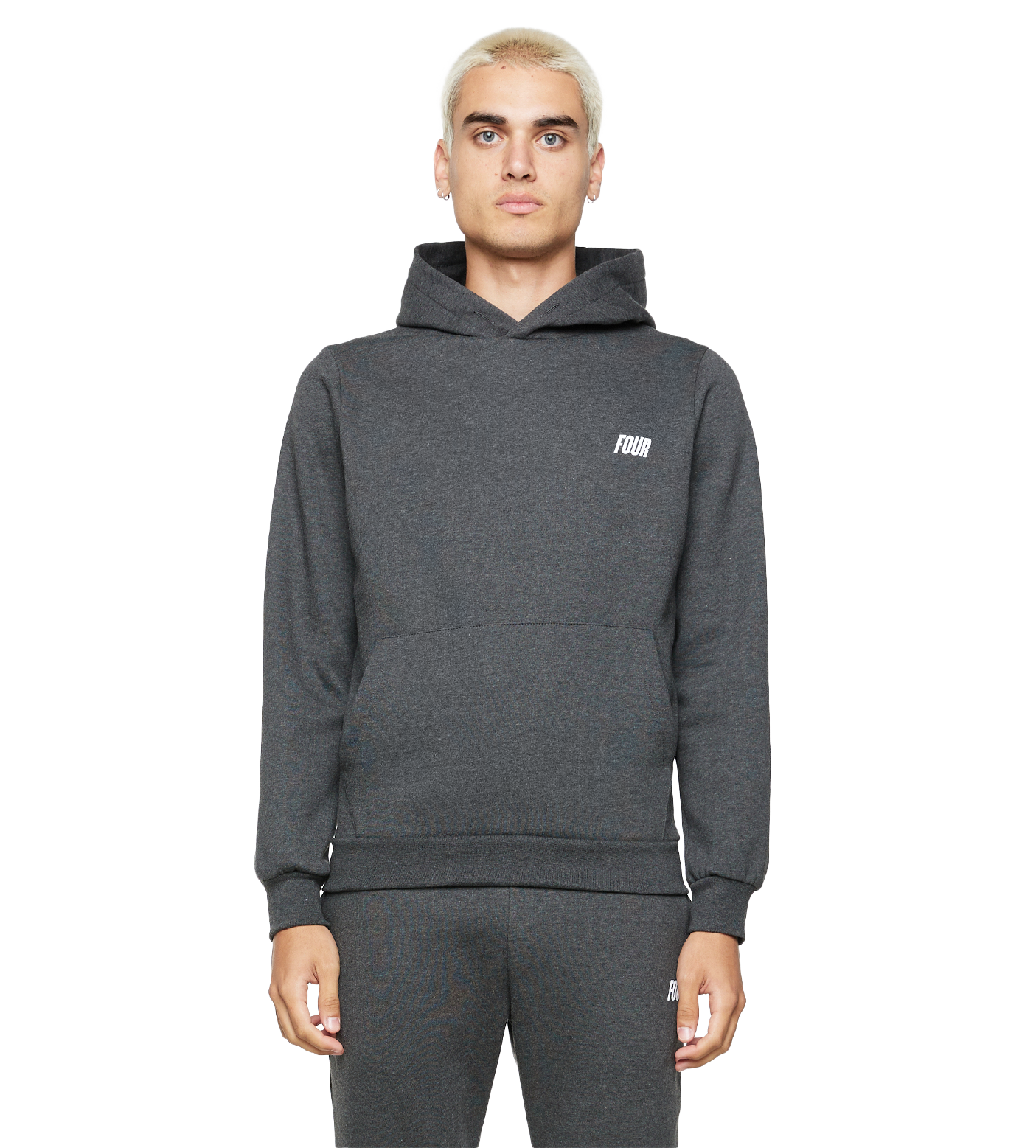 Slim fit Logo Hoodie Dark Grey Melange FOUR Amsterdam