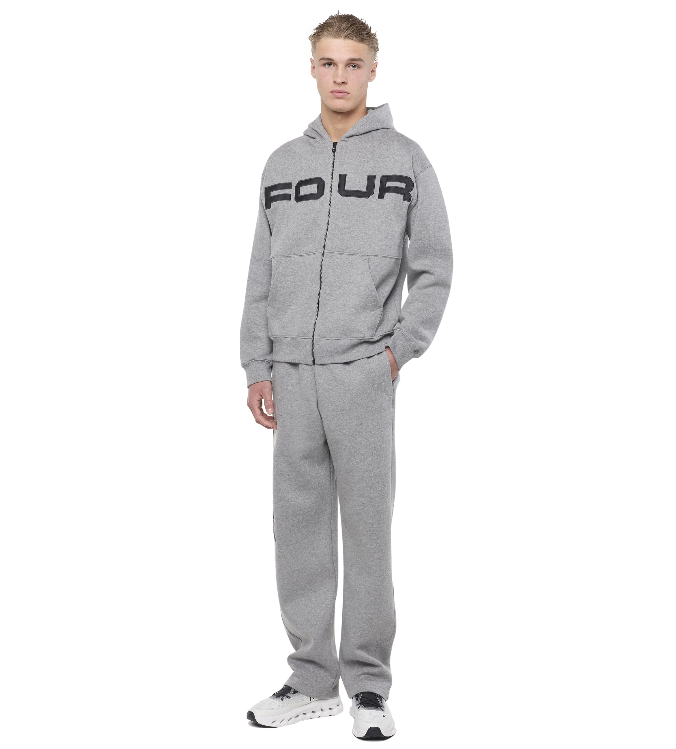 Bold Zip Up Hoodie Grijs Melange