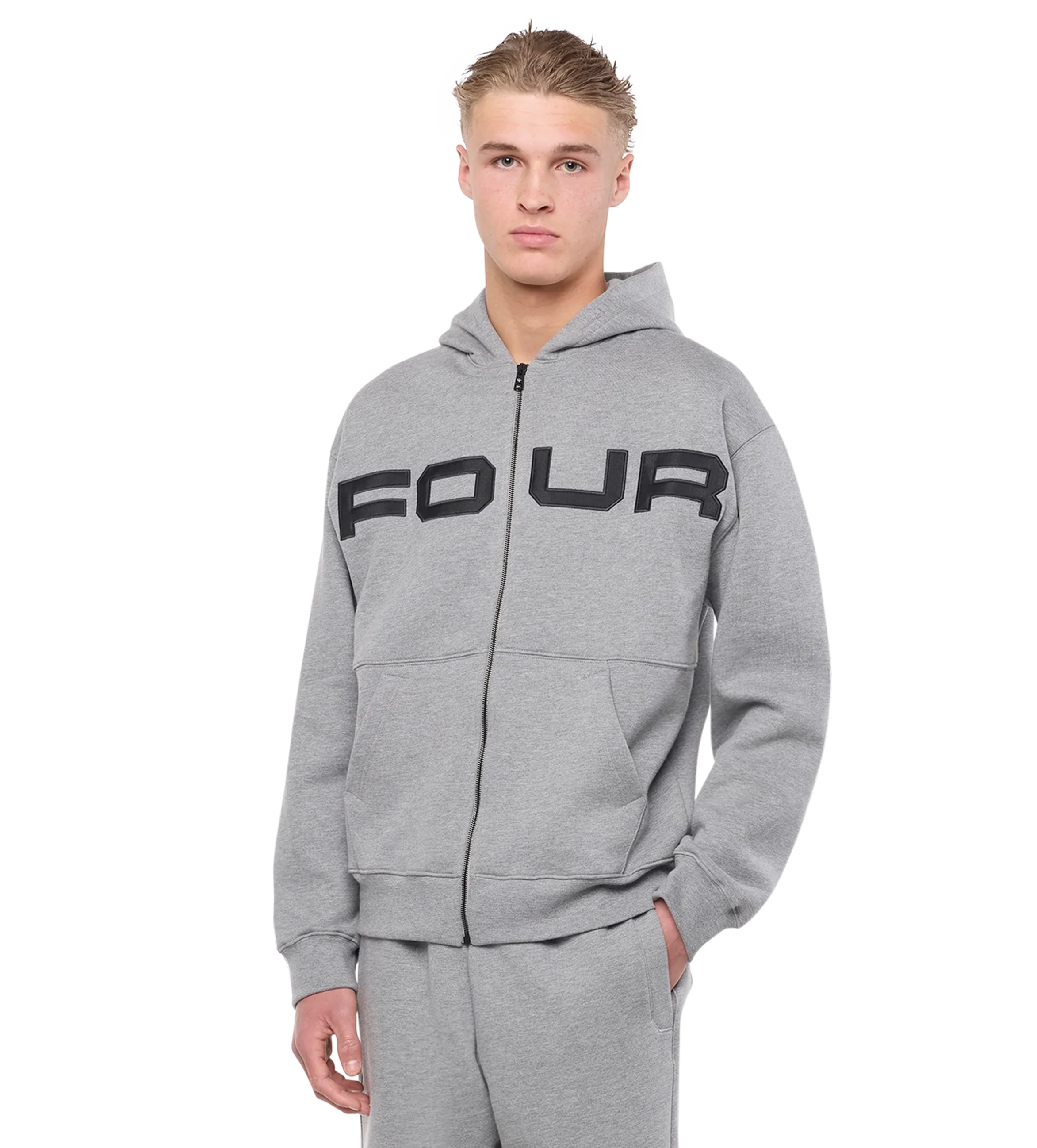 Bold Zip Up Hoodie Grijs Melange