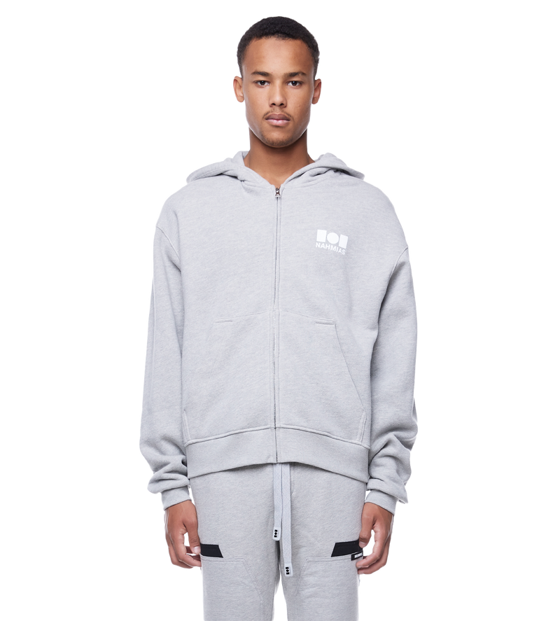 Logo Zip Up Hoodie Grey - M