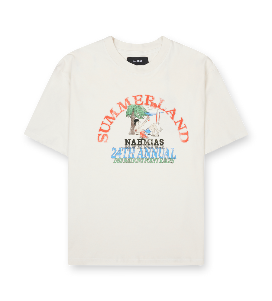 Nahmias Point Dune Races Boxy T-shirt in Egg White with front Point Dune graphic and boxy fit.