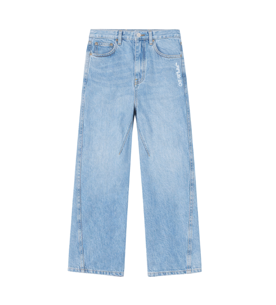 Off White Twisted Flared-Leg Denim Jeans in Blue