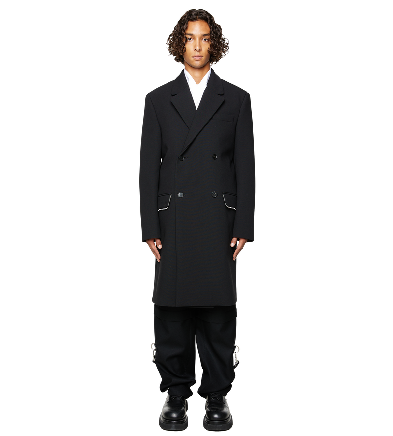 Zip Detail Virgin Wool Coat Black - 50