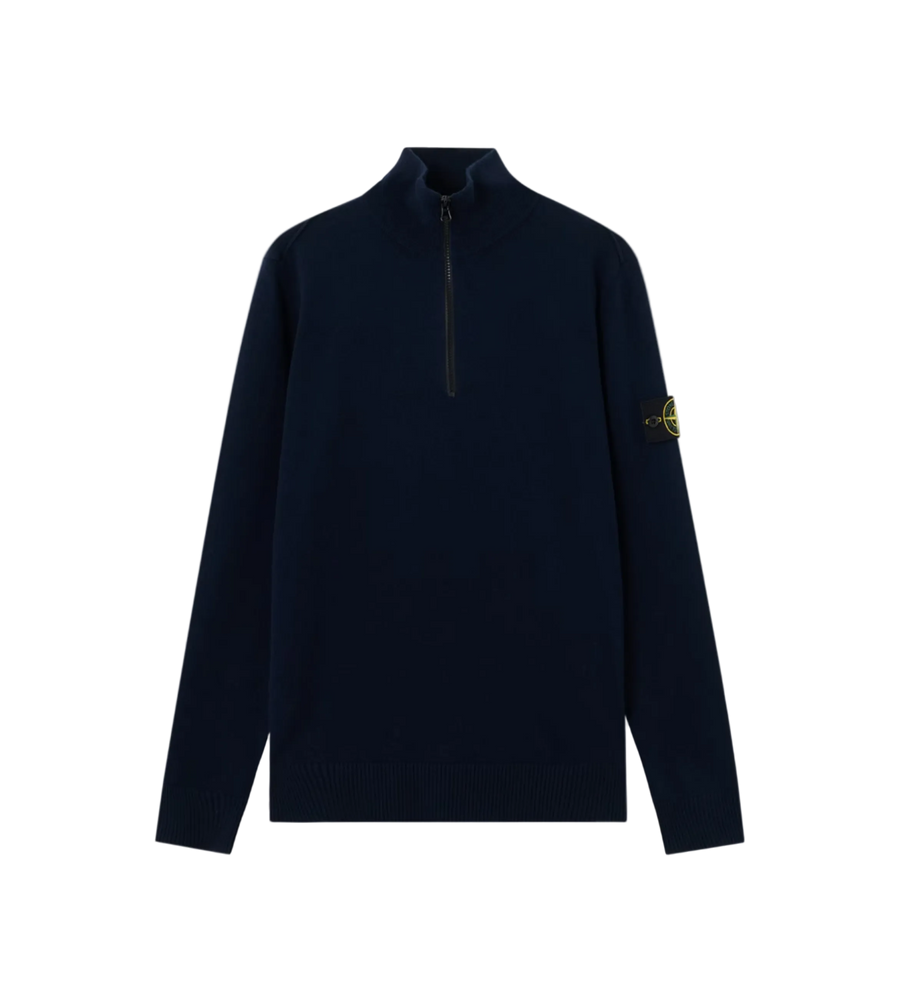 Stone Island Organic Cotton Fleece Half-Zip Sweatshirt in Navy Blue