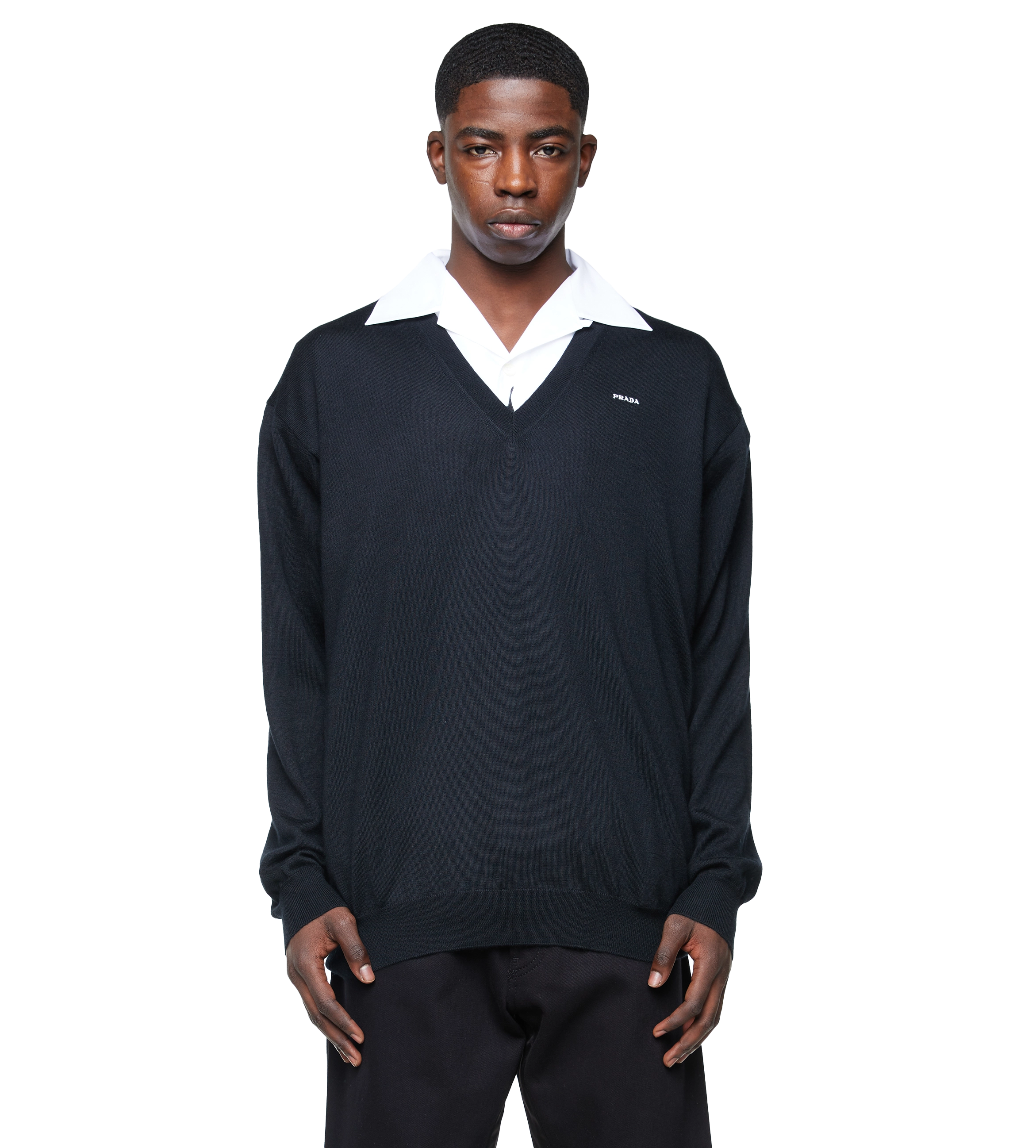 V neck top black sweatshirt