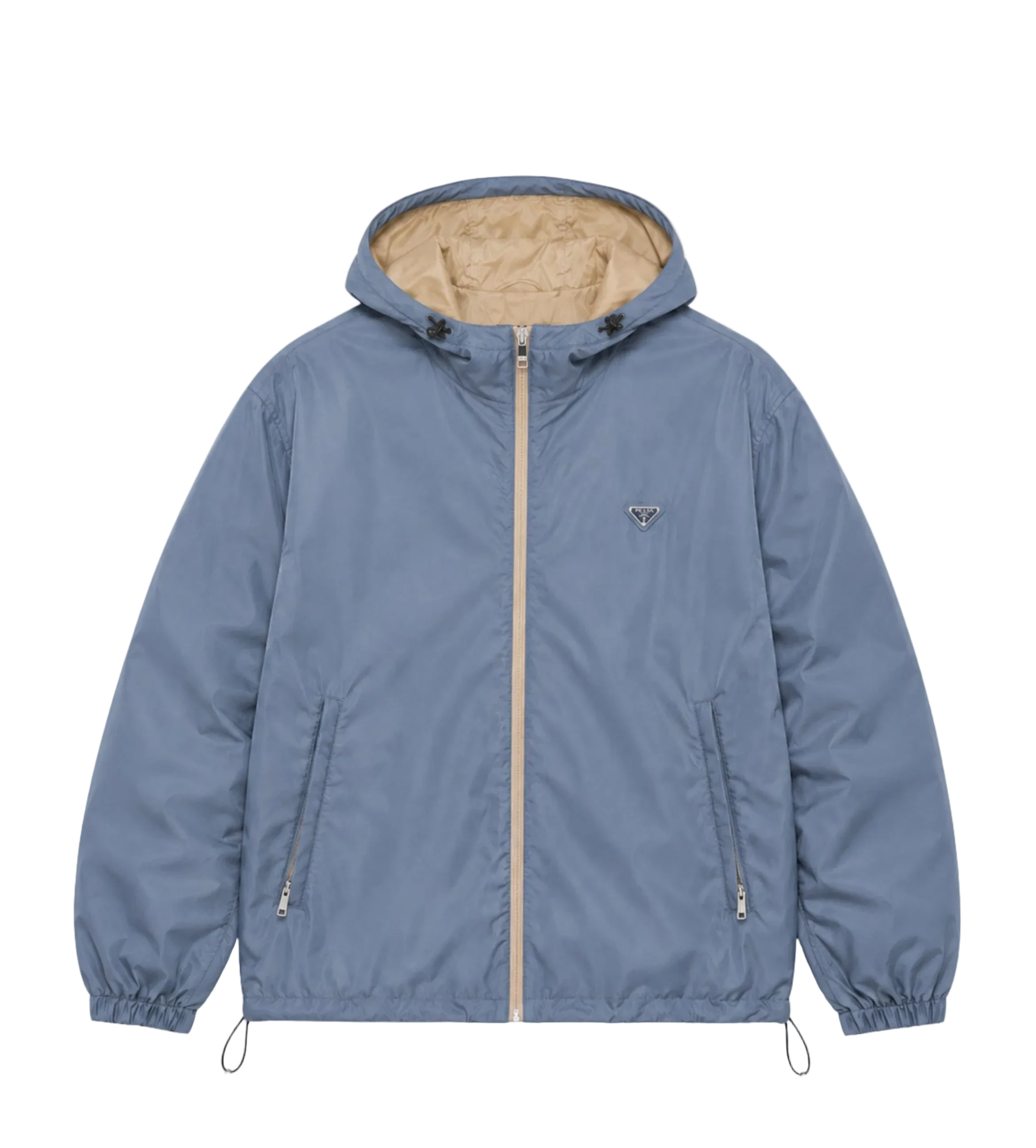 Prada Reversible Re-Nylon Jacket in Camel/ Aviation Blue
