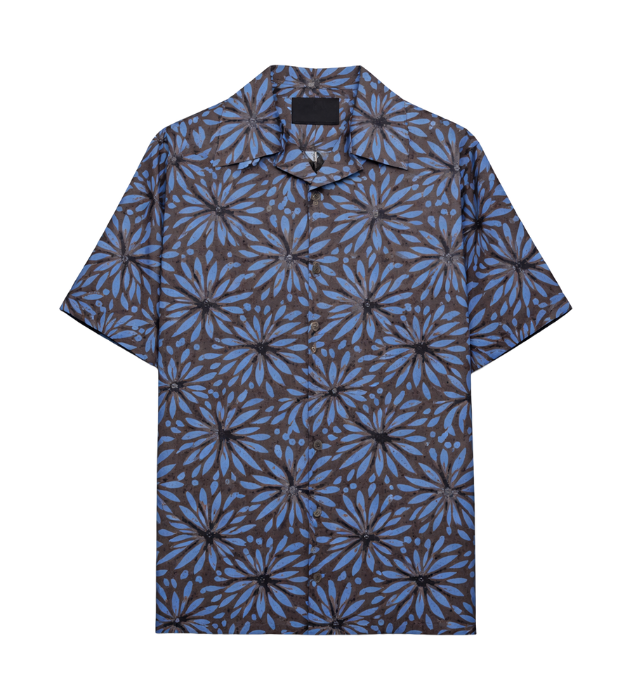 Prada Printed Cotton Bowling Shirt in Navy